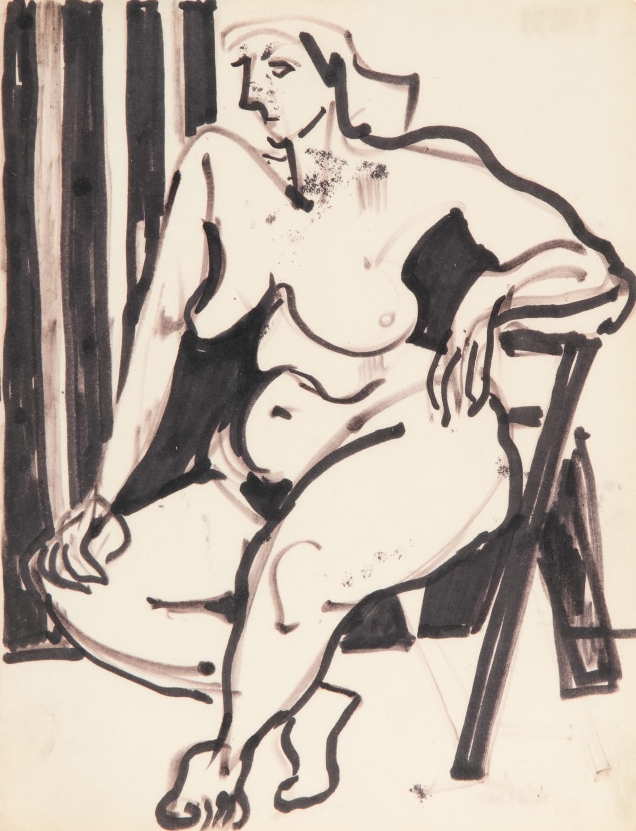 Albert Kotin Seated Nude, circa 1948 Marker on spiral notebook paper, 10 x 8 in. (25.4 x 20.3 cm)