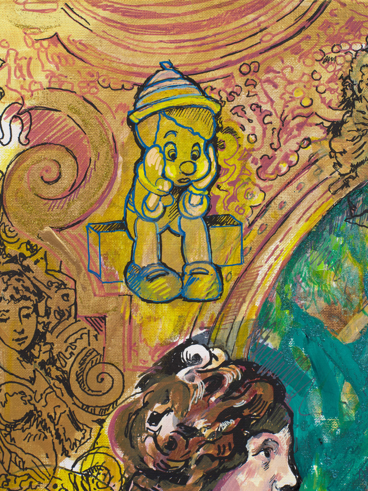 Audrey Flack Pinocchio’s Dream, 2022 Acrylic and mixed media on canvas, 30 x 30 in. (76.2 x 76.2 cm)