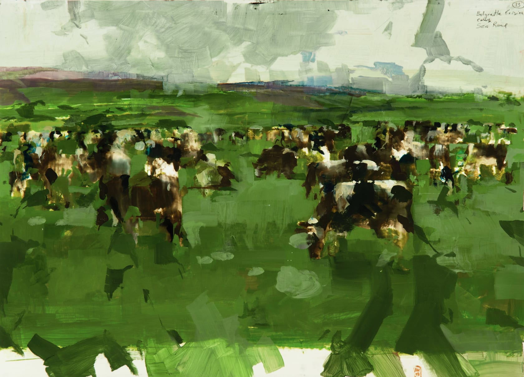 Alex Kanevsky Frisians, 2018 Oil on Mylar mounted on board, 19 5/8 x 14 1/8 in. (49.8 x 35.9 cm)