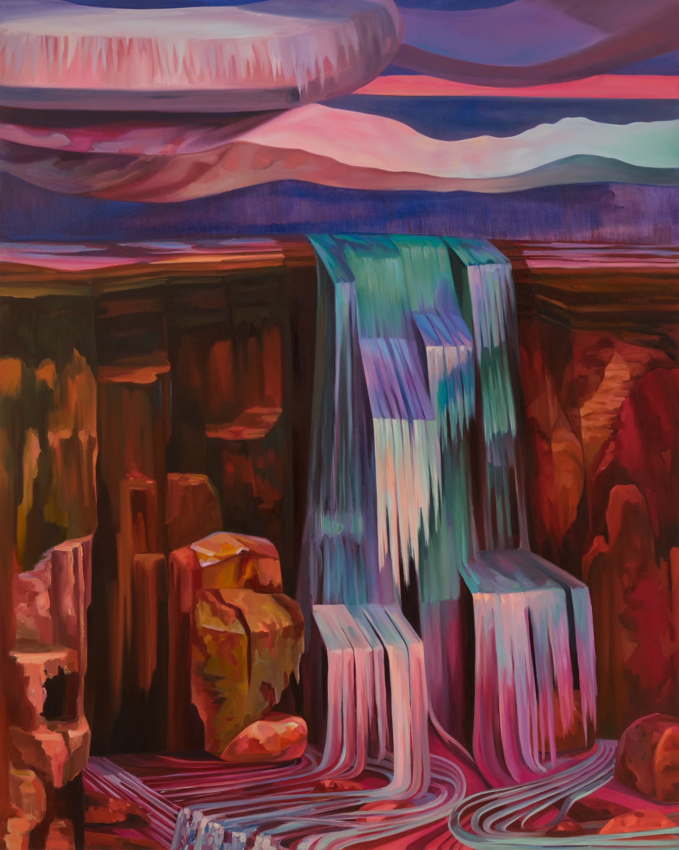Rachel MacFarlane, Flood Pour over Red Earth Crags, 2024