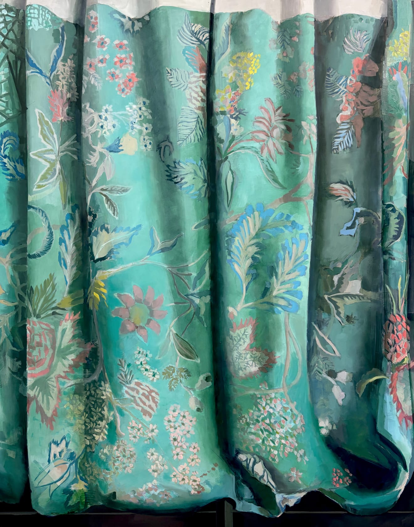 Jenny Brillhart Fabric from the Lakso House, 2025 Oil on panel, 30 x 24 in. (76.2 x 61 cm)