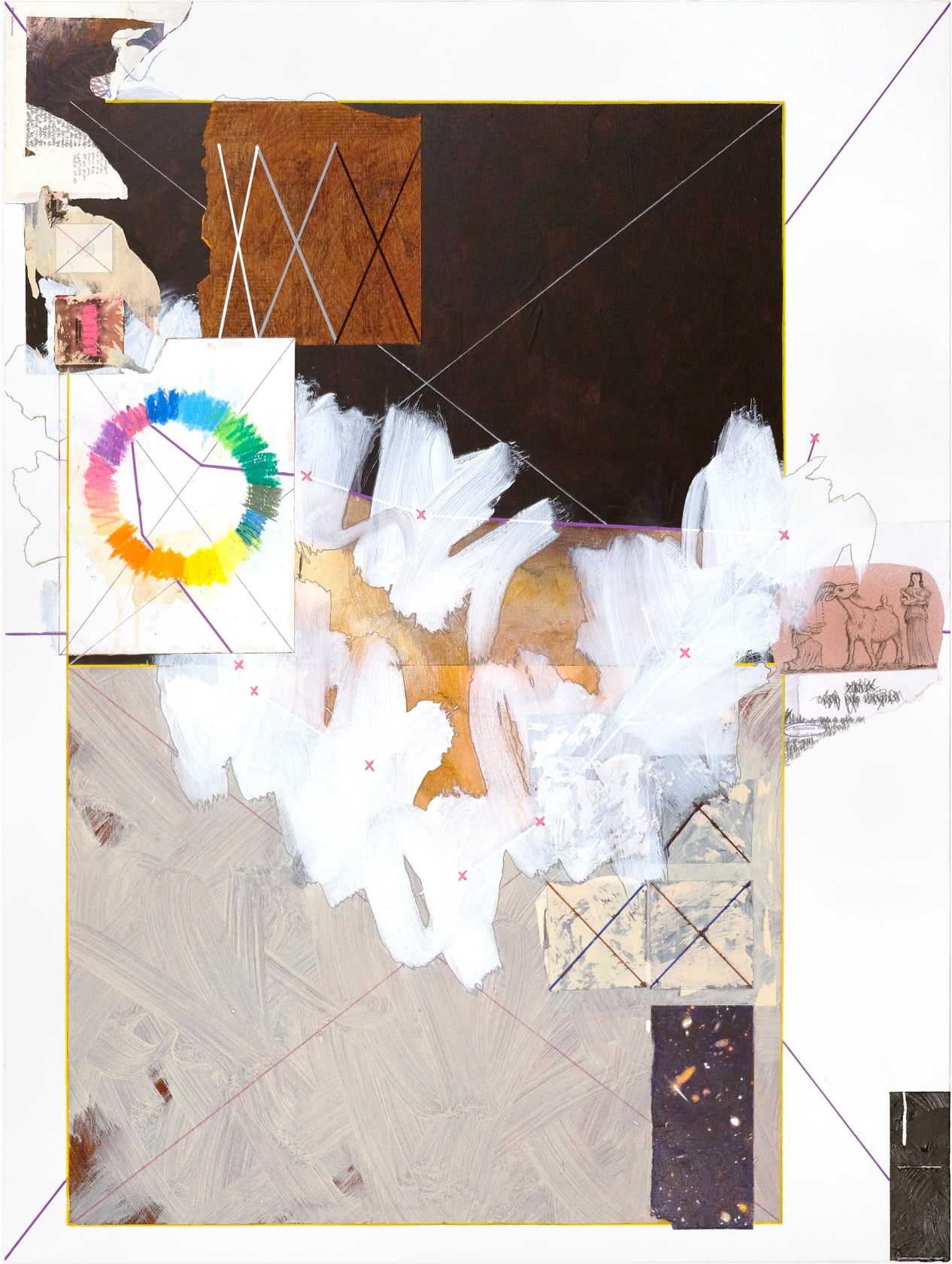 Edward Holland The Goat (Version 21), 2024 Acrylic, charcoal, colored pencil, graphite, ink, marker, and oil pastel on canvas with...