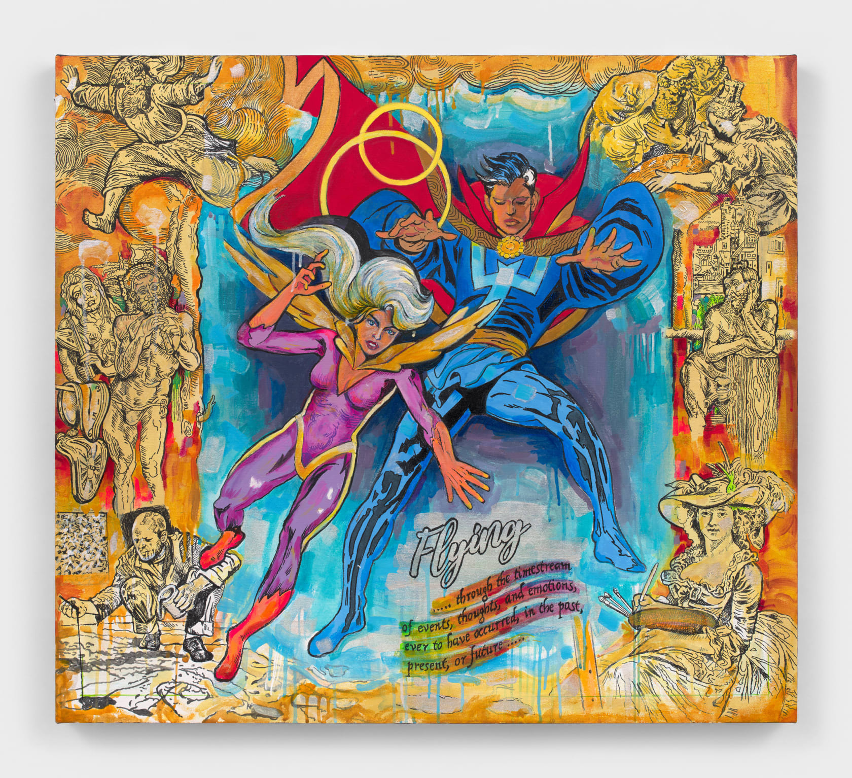 Audrey Flack Flying Through the Timestream, 2023 Acrylic and mixed media on canvas, 36 x 40 in. (91.4 x 101.6...