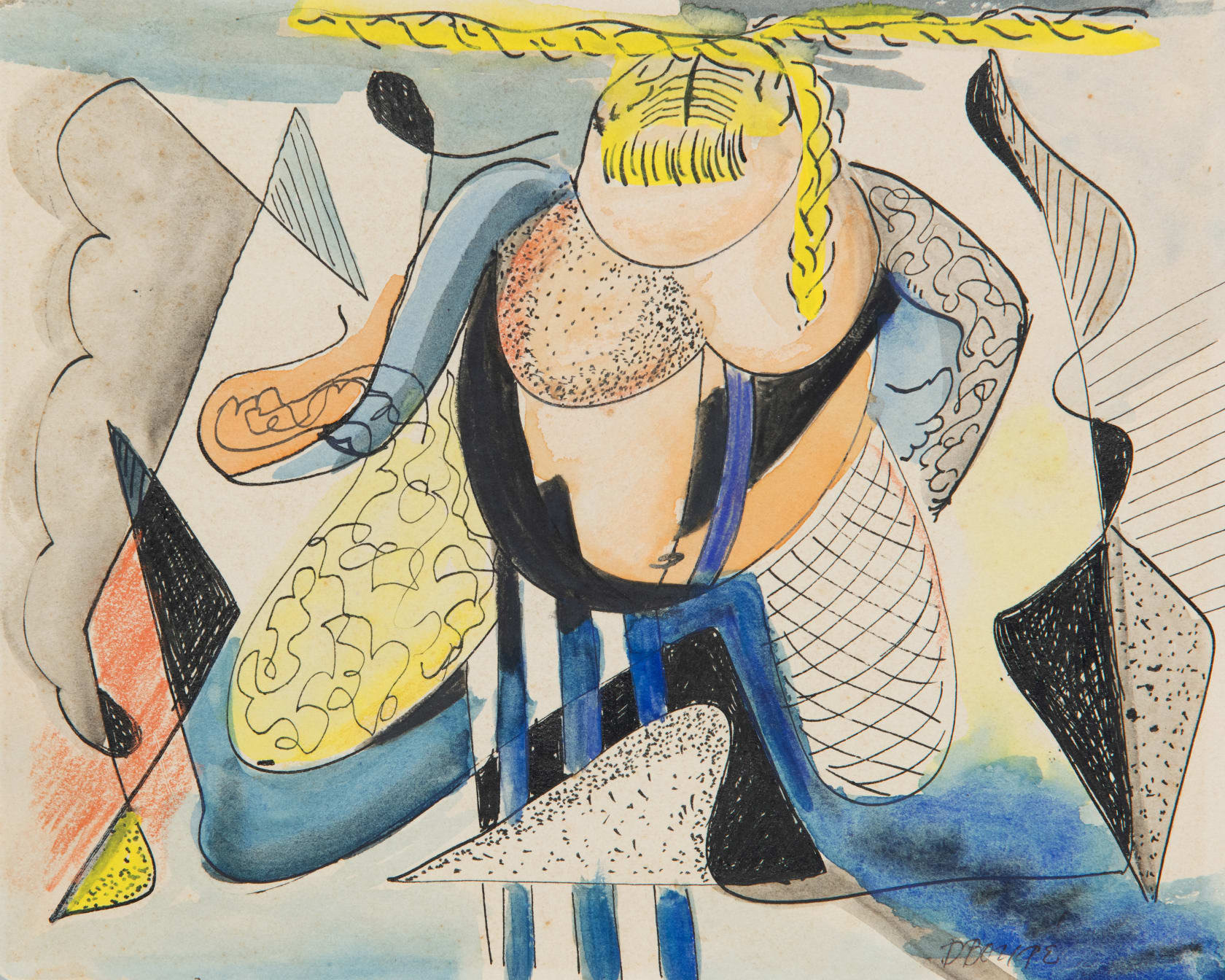 Dusti Bongé Untitled (Surrealist Woman with a Blonde Braid), circa 1945 Mixed media on paper, 8 x 10 in. (20.3...