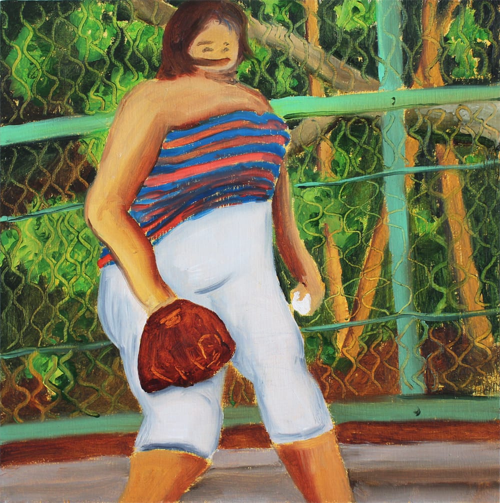 Hiroya Kurata Girl with green fence, 2020 Oil on panel, 8 x 8 inches (20.3 x 20.3 cm)