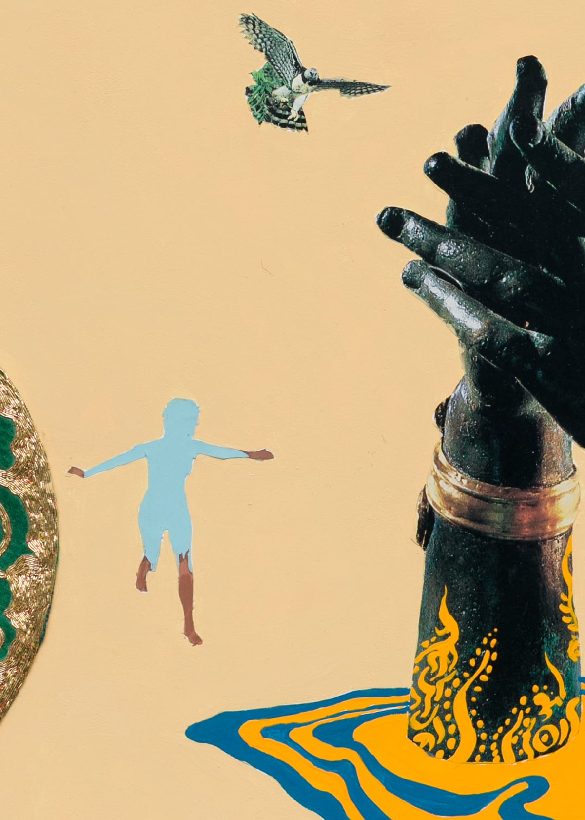 Suchitra Mattai Wonder Plus Fear, 2021 Gouache, vintage magazine, and fiber, 18 x 18 in (45.7 x 45.7 cm)