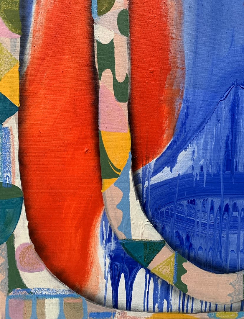 Paige Beeber Army of Me, 2021 Acrylic, spray paint and oil stick on linen, 43 x 35 1/2 in (109.2...