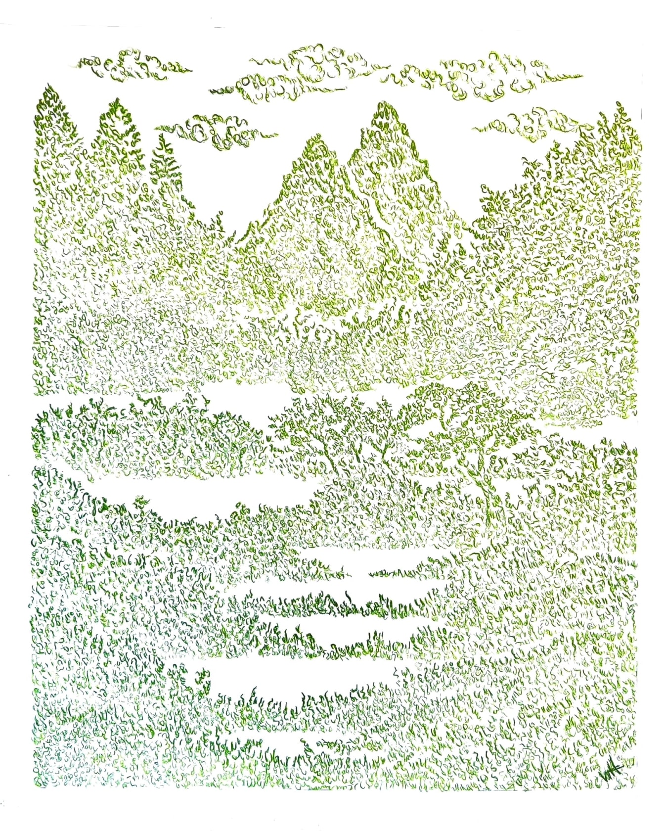 Winny Huang, Landscape of Mountain and Shrubs in Spring, 2023