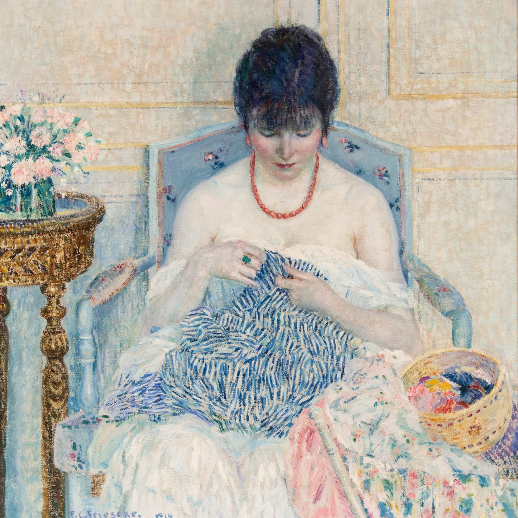 グランドセール 漫画 Carl Frederick Frieseke, Taggart Hollis | 1914 Sewing, Girl 絵画