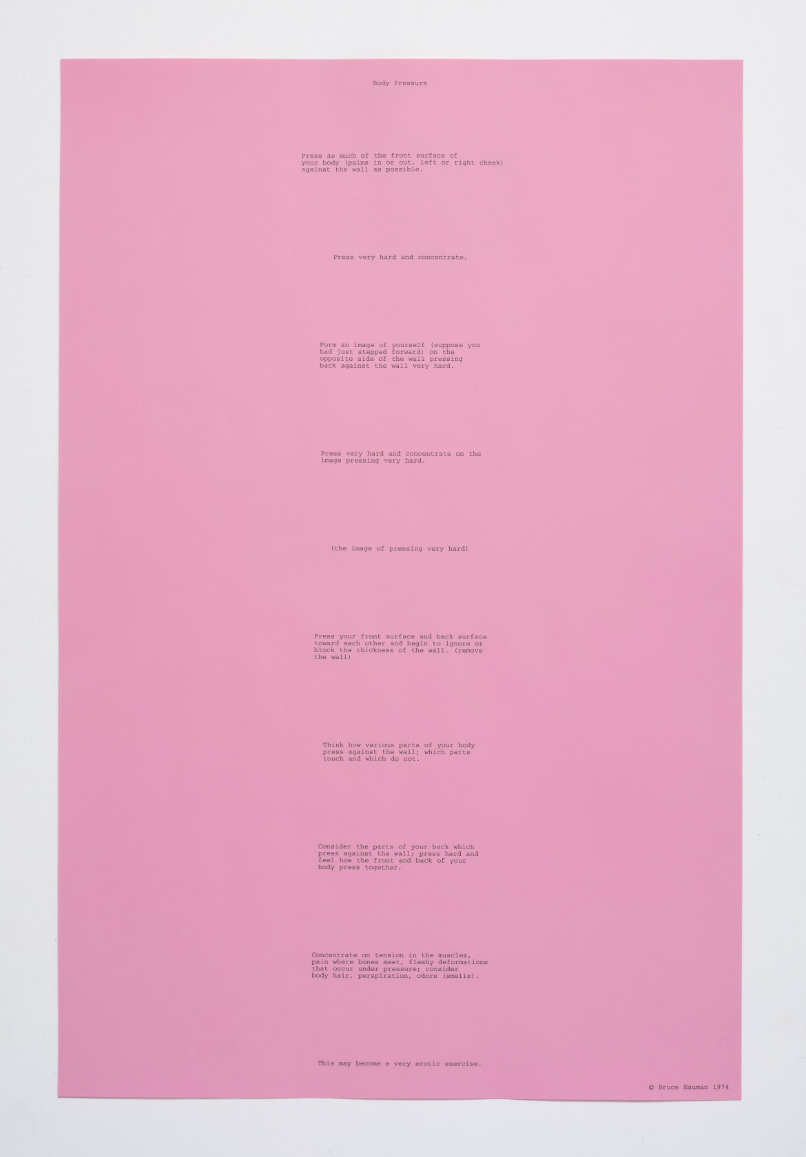 Bruce Nauman, Body Pressure, 1974