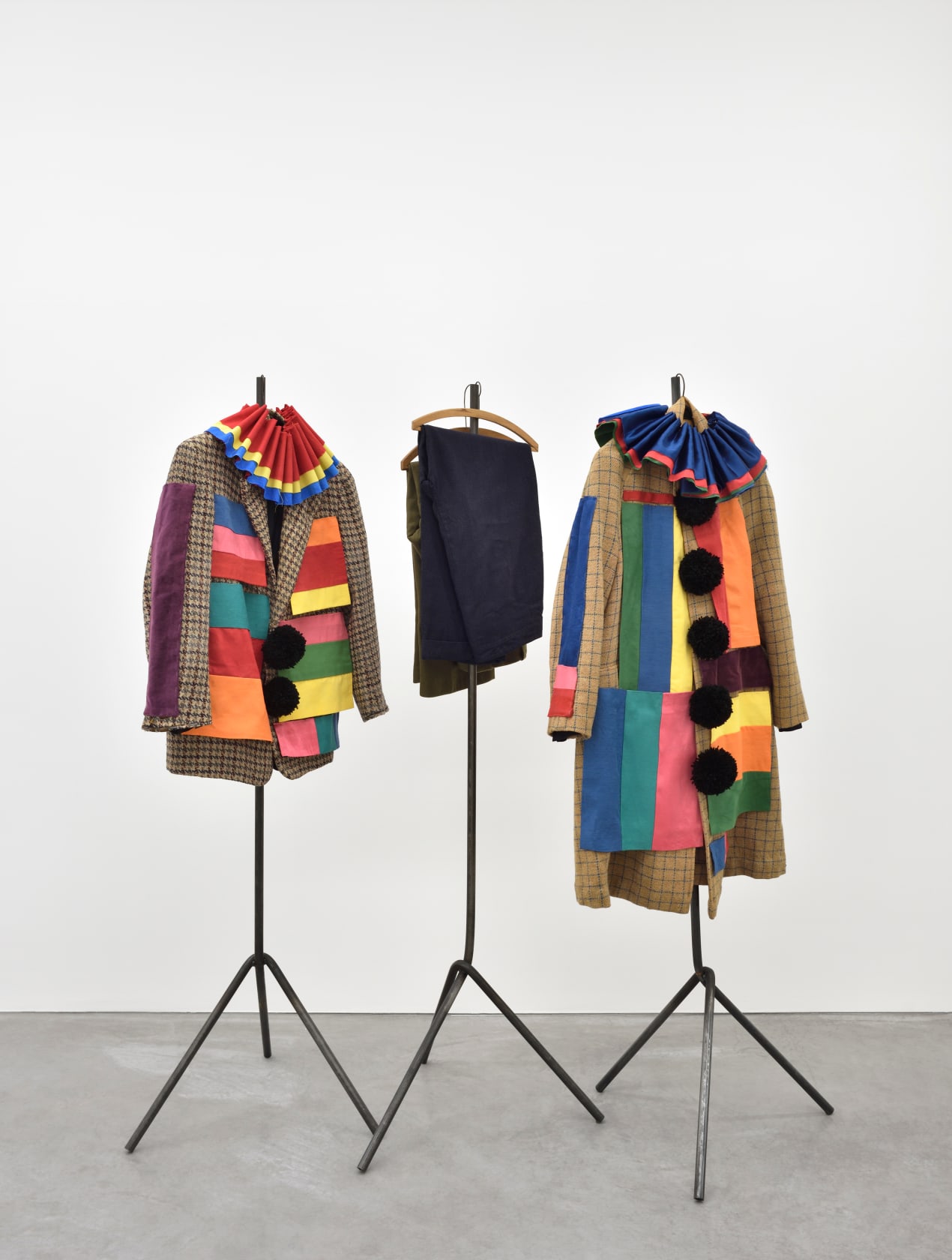 Peter Fillingham Fruit Salad (Overcoat), 2025 Overcoat, wood, dyed cotton, steel Coat: 69 3/4 x 27 1/2 x 23 5/8...