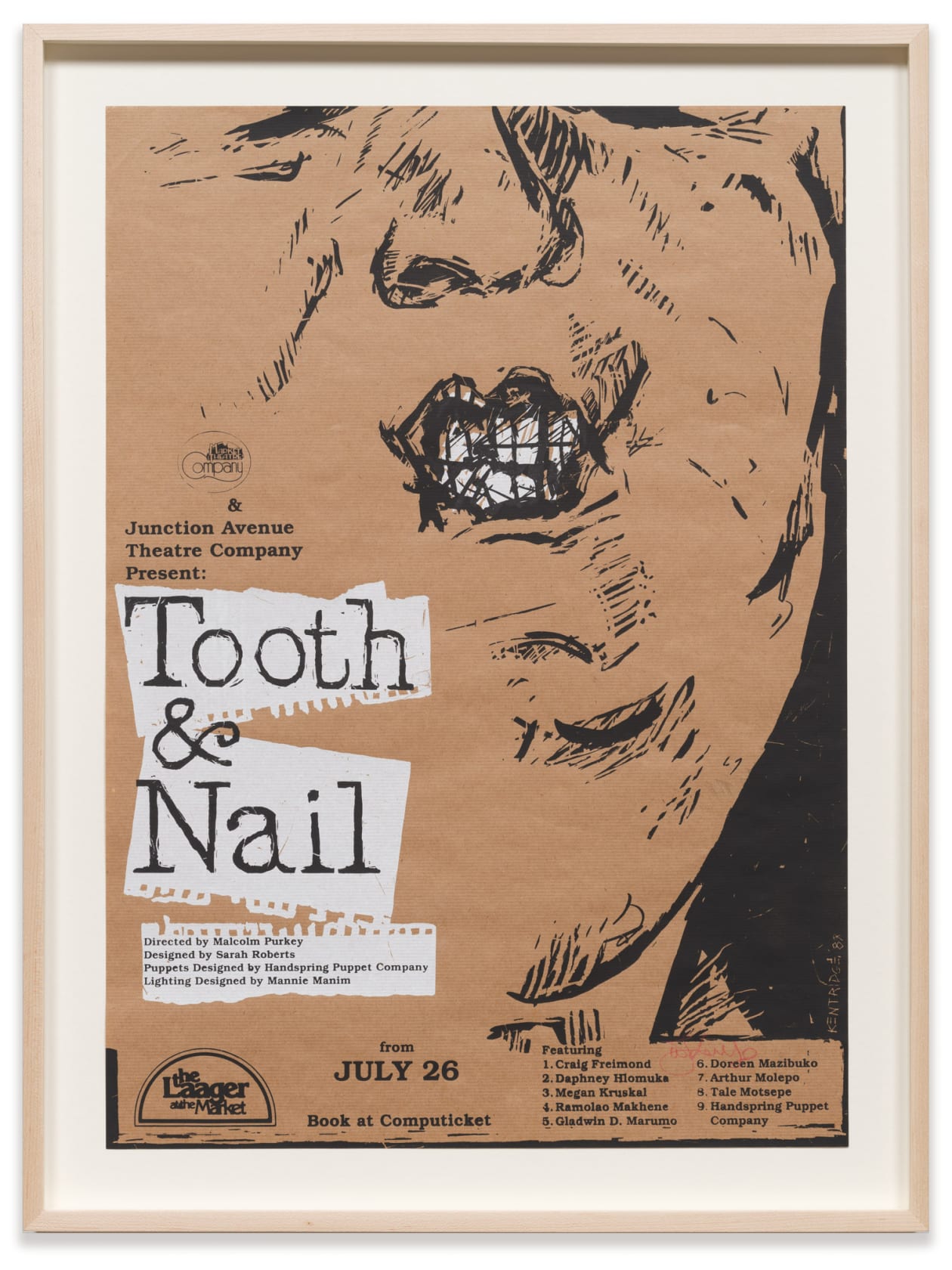 William Kentridge Tooth & Nail, 1989 Linocut, silkscreen Sheet: 24 3/8 x 17 3/8 in. (61.9 x 44.1 cm) Frame:...