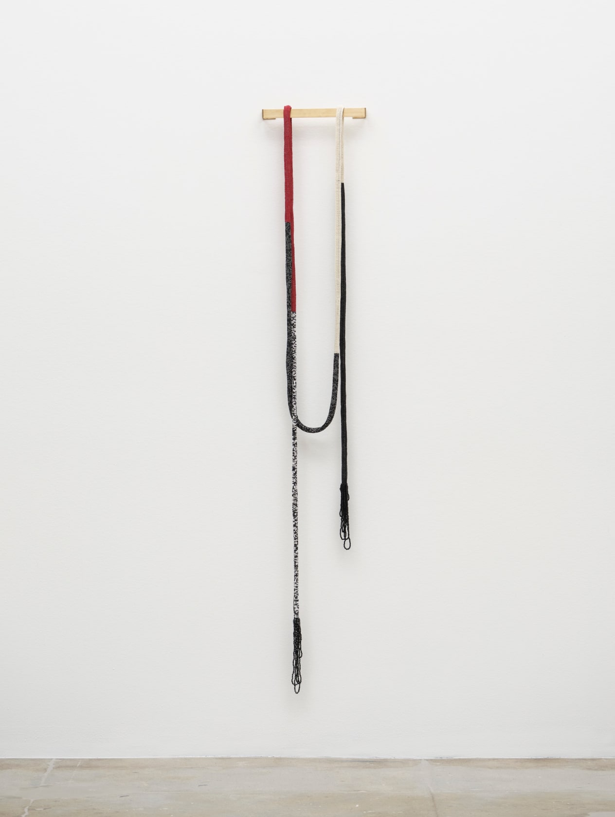 Leonor Antunes discrepancies with W.W. #4, 2025 Glass beads, FireLine thread Dimensions variable Laid flat dimensions: 228'x2'