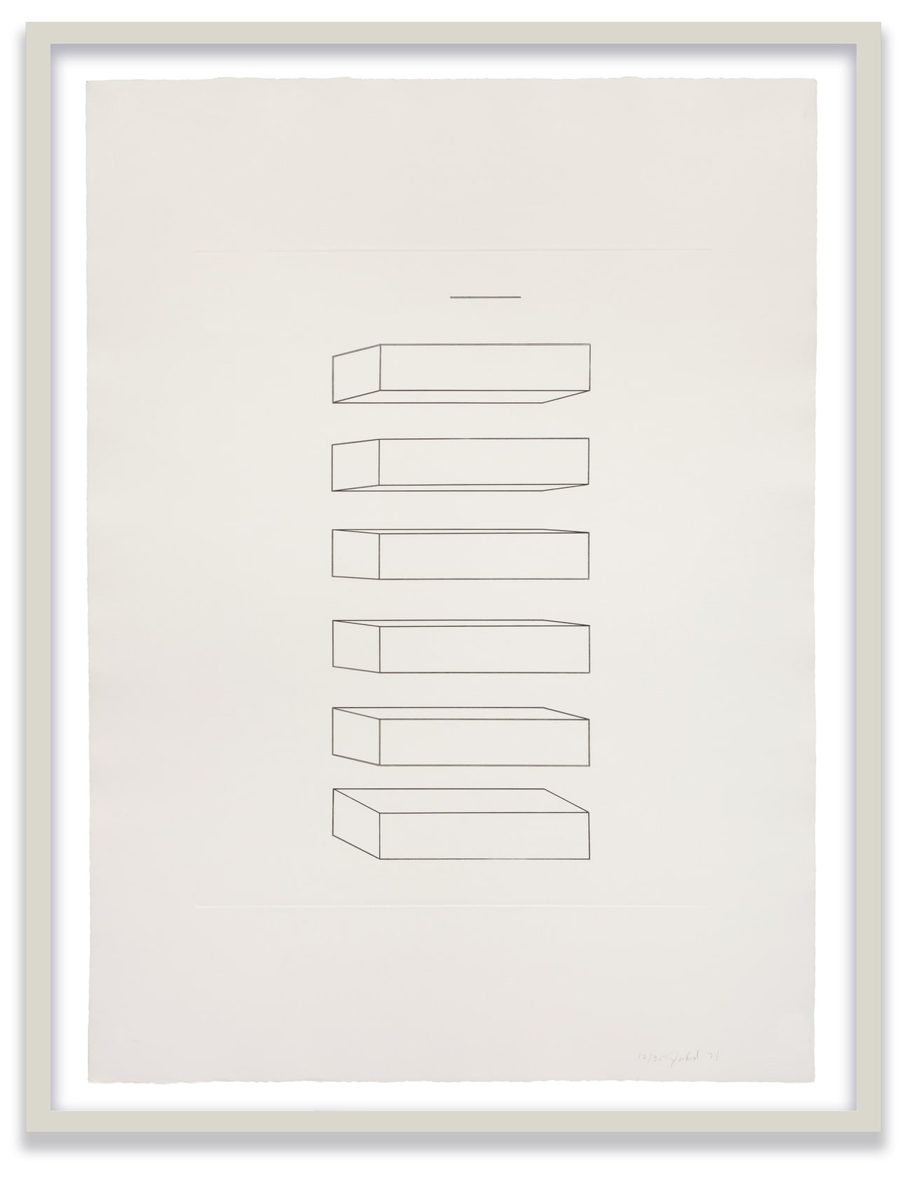Donald Judd Untitled, 1974 Set of 6 black and white etchings on German Etching paper 5 sheets: 30 1/2 x...