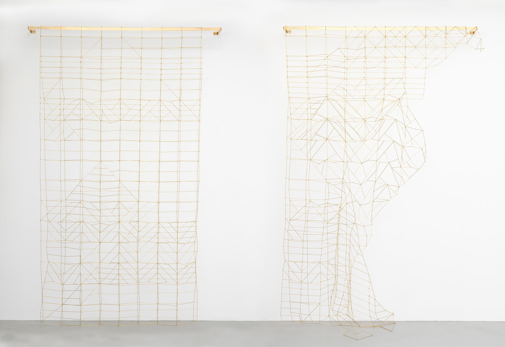 Leonor Antunes Lena #6.0, 2022 2 parts; brass Overall: 122 1/2 x 67 in. (310 x 170 cm)