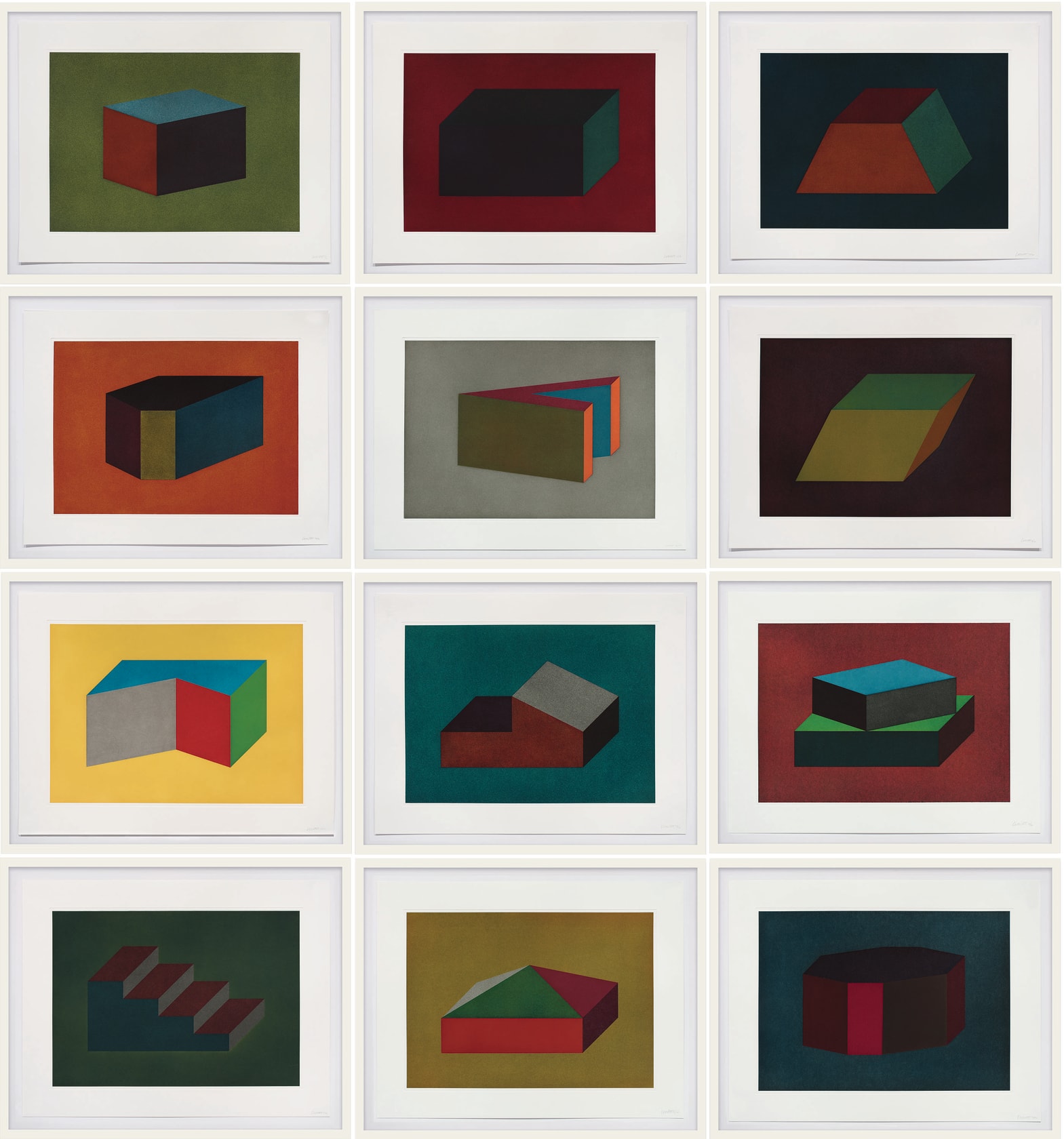 Sol LeWitt Forms Derived From a Cubic Rectangle, 1990 12 sheets; aquatint on Magnani Italia paper Plate: 15 x 21...