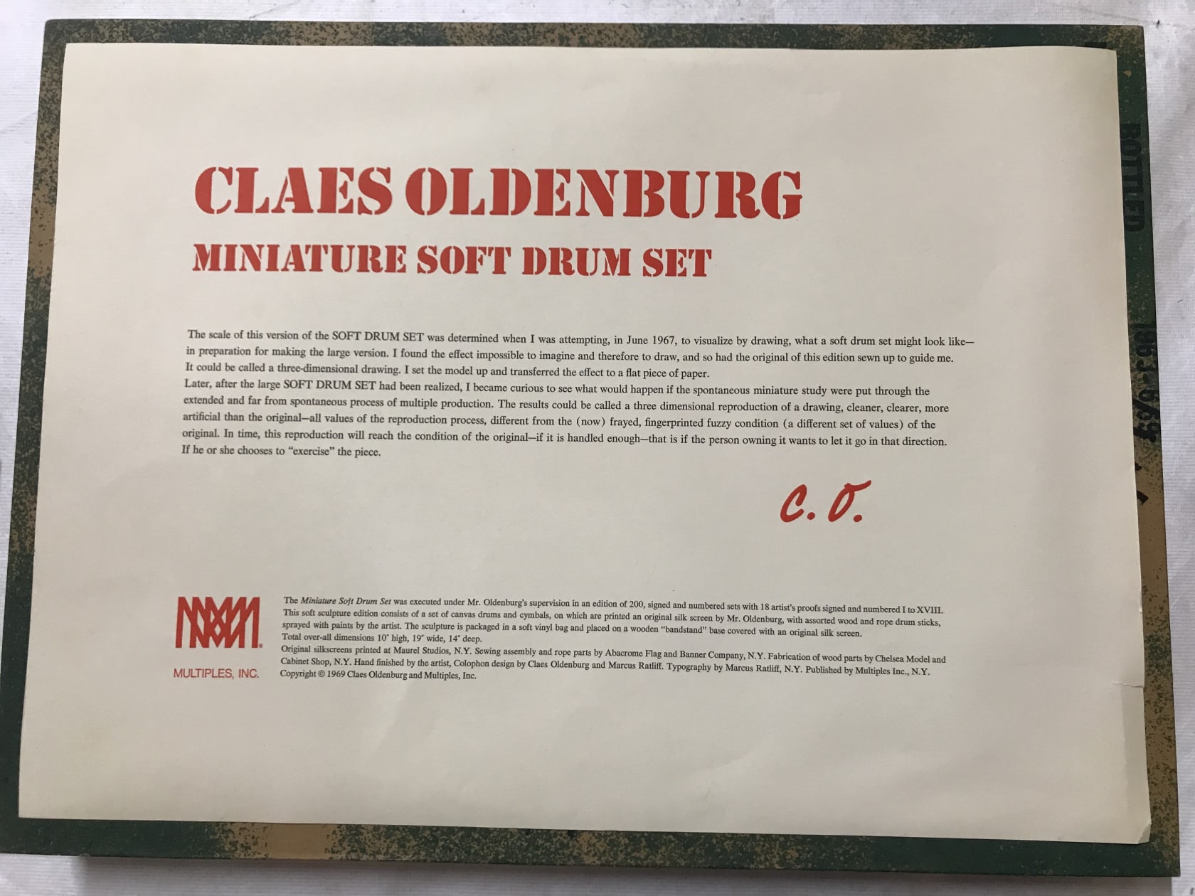 Claes Oldenburg, Miniature Soft Drum Set, 1969