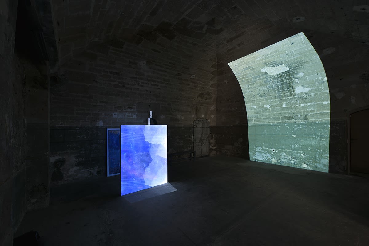 An exhibition installation view from: Matt Saunders, Inondé