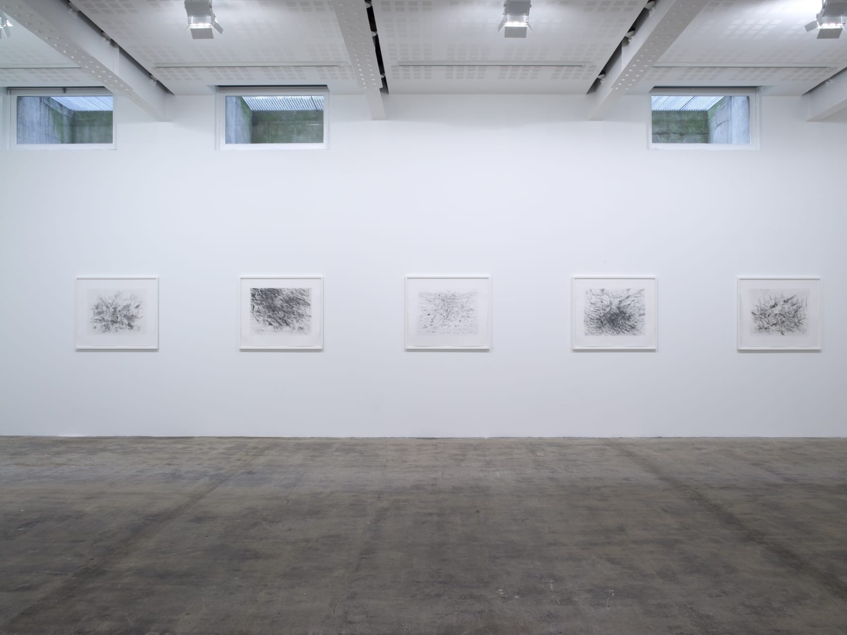An exhibition installation view from: Julie Mehretu, Mind, Breath and Beat Drawings