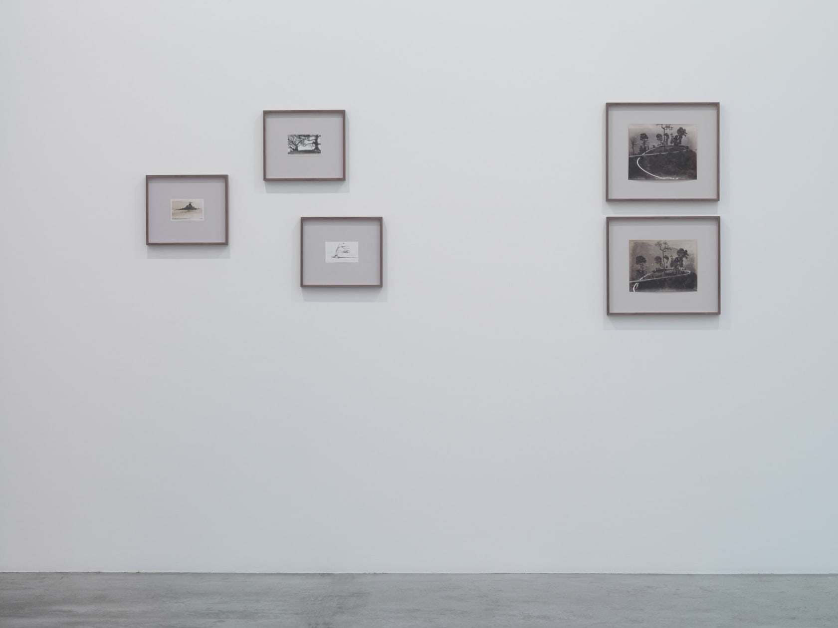 An exhibition installation view from: Tacita Dean, William Kentridge, Gabriel Orozco, Giuseppe Penone, Niele Toroni, Lawrence Weiner