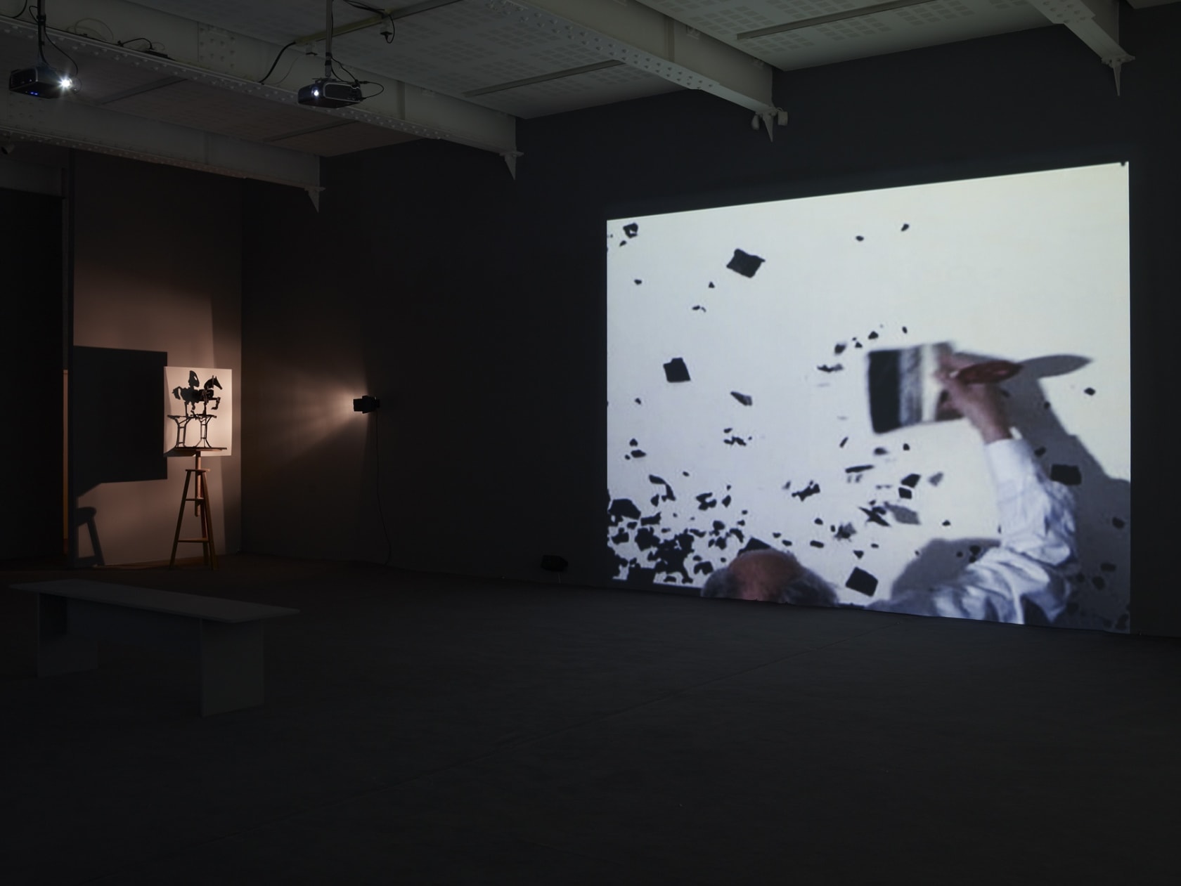 An exhibition installation view from: William Kentridge, Breathe, Dissolve, Return