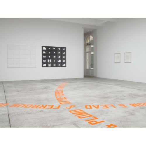 An exhibition installation view from: The Poetics of Space, Giovanni Anselmo, Pierre Huyghe, Dan Graham, Gabriel Orozco, Niele Toroni, Lawrence Weiner