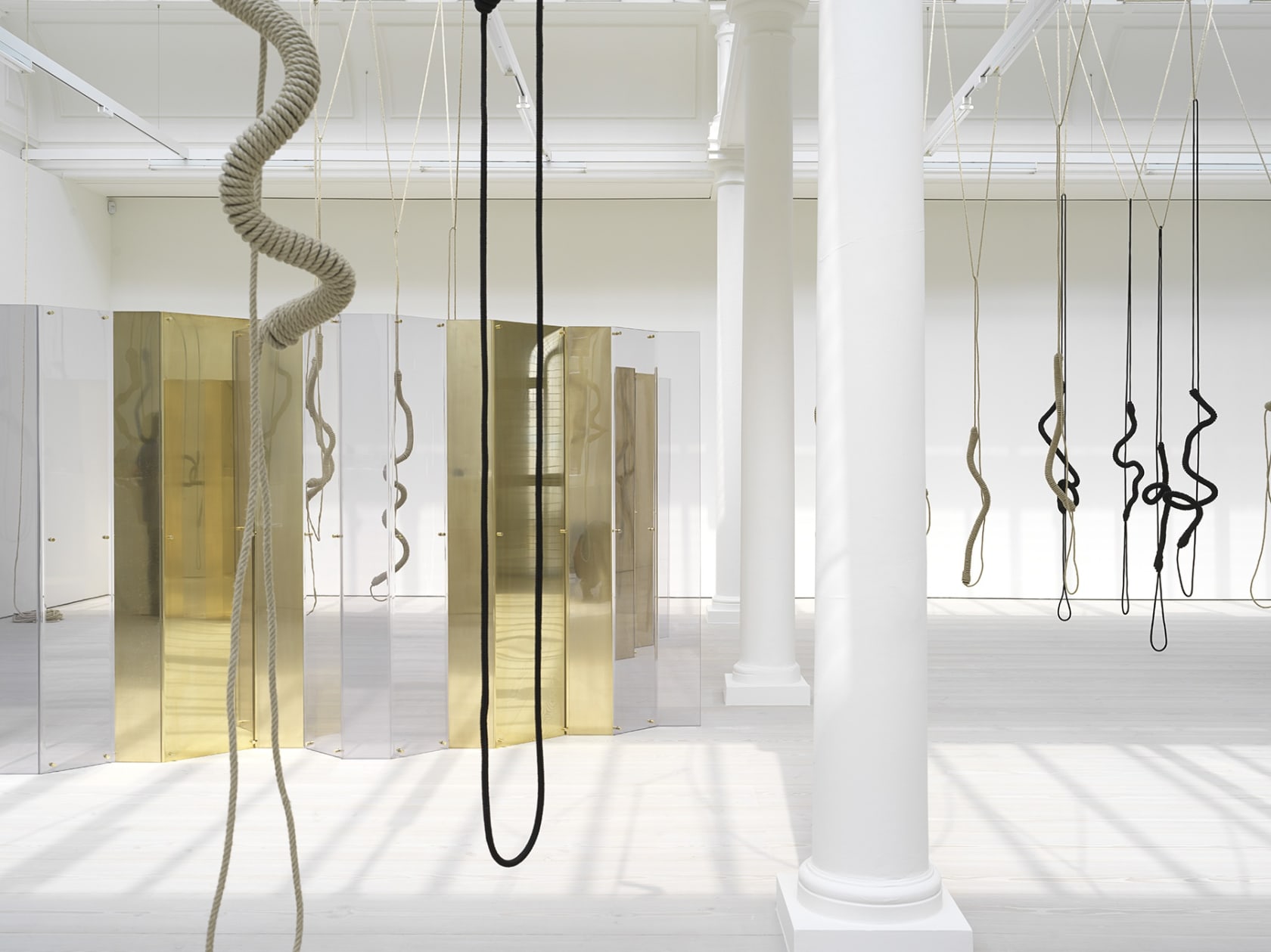 An exhibition installation view from: Leonor Antunes, a thousand realities from an original mark