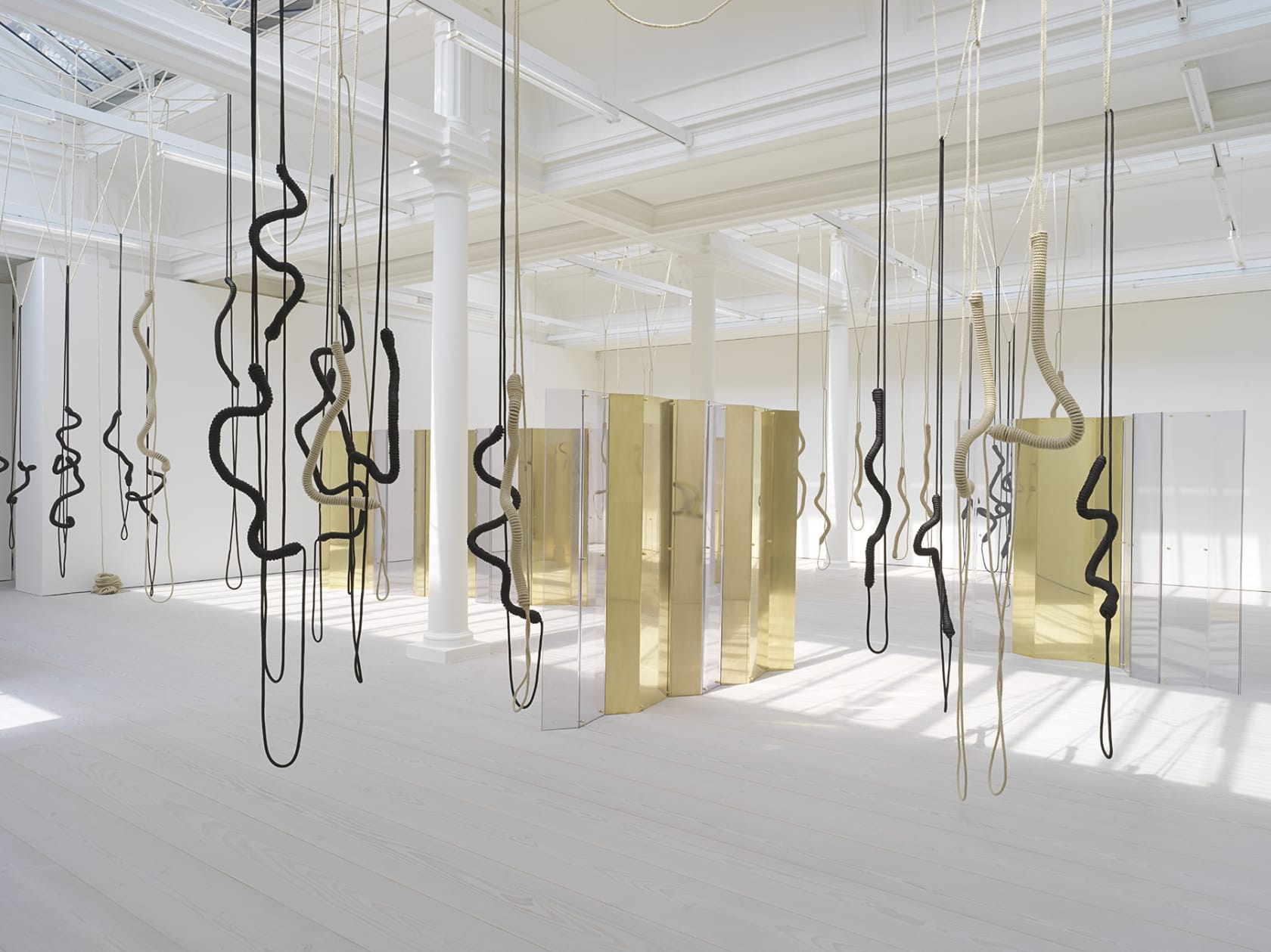 An exhibition installation view from: Leonor Antunes, a thousand realities from an original mark