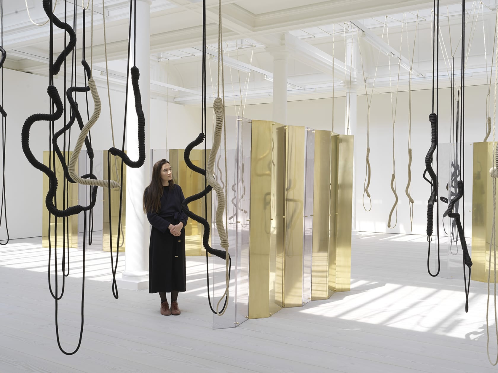 An exhibition installation view from: Leonor Antunes, a thousand realities from an original mark