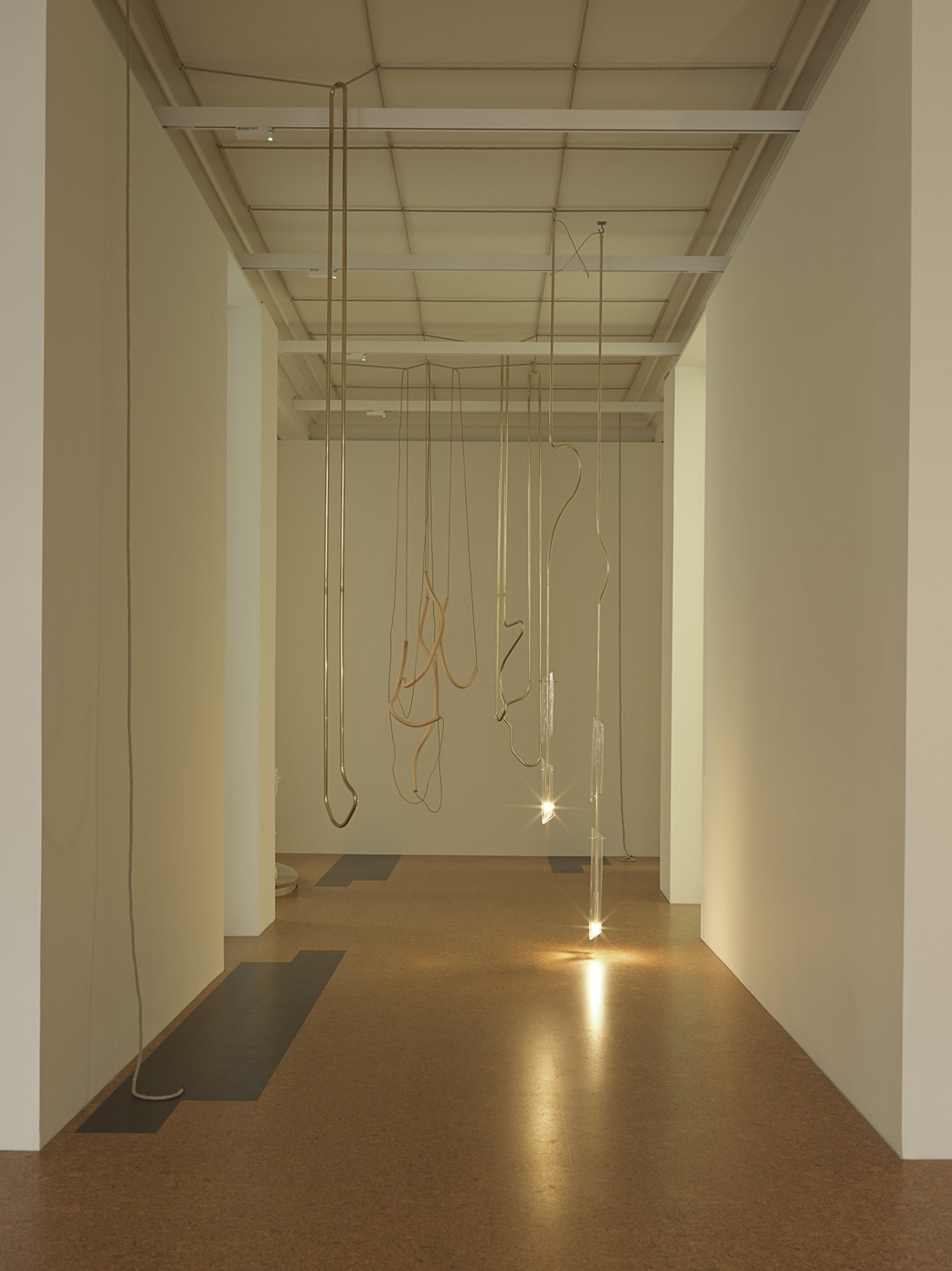 An exhibition installation view from: Leonor Antunes, a thousand realities from an original mark