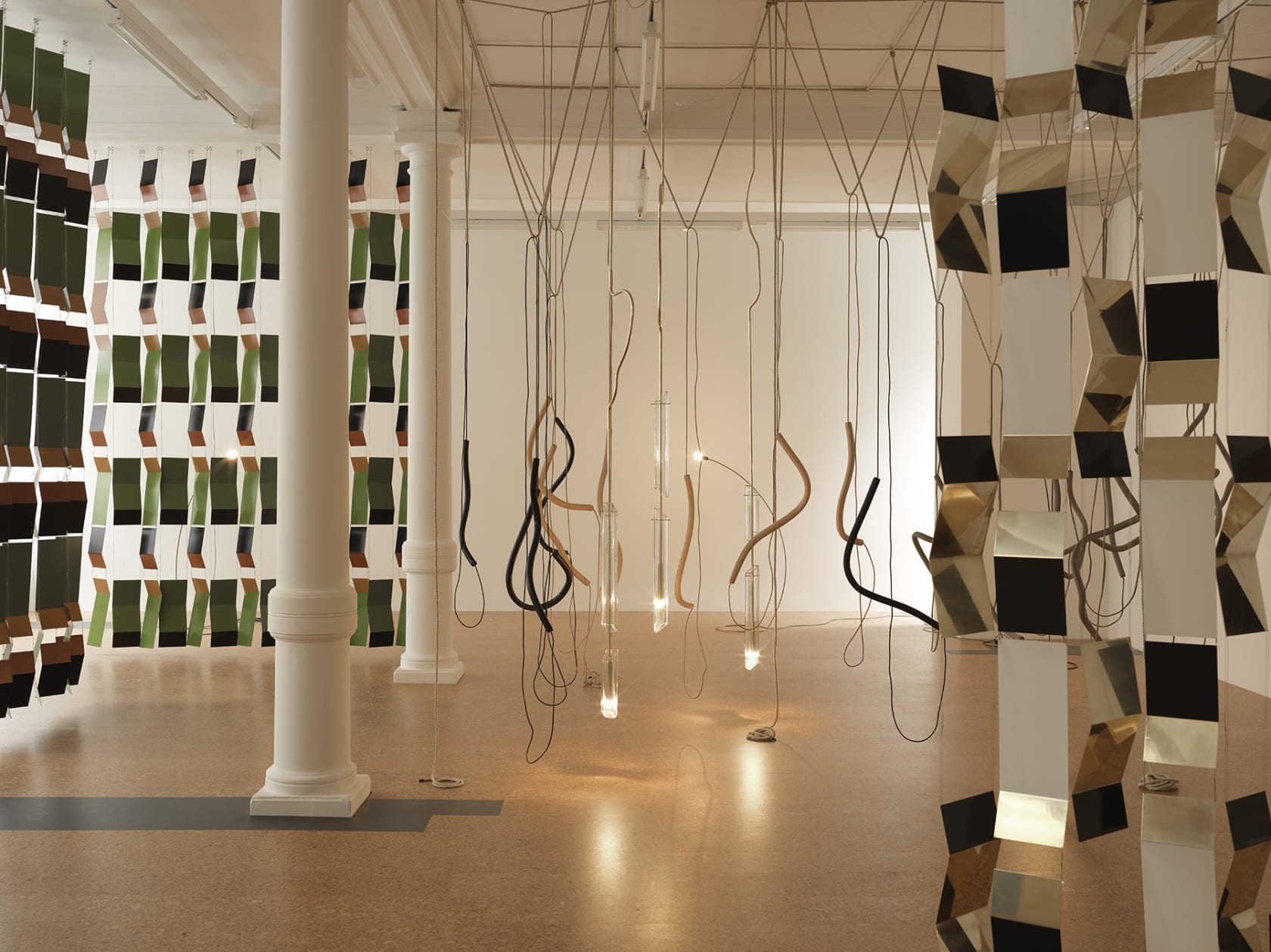 An exhibition installation view from: Leonor Antunes, a thousand realities from an original mark