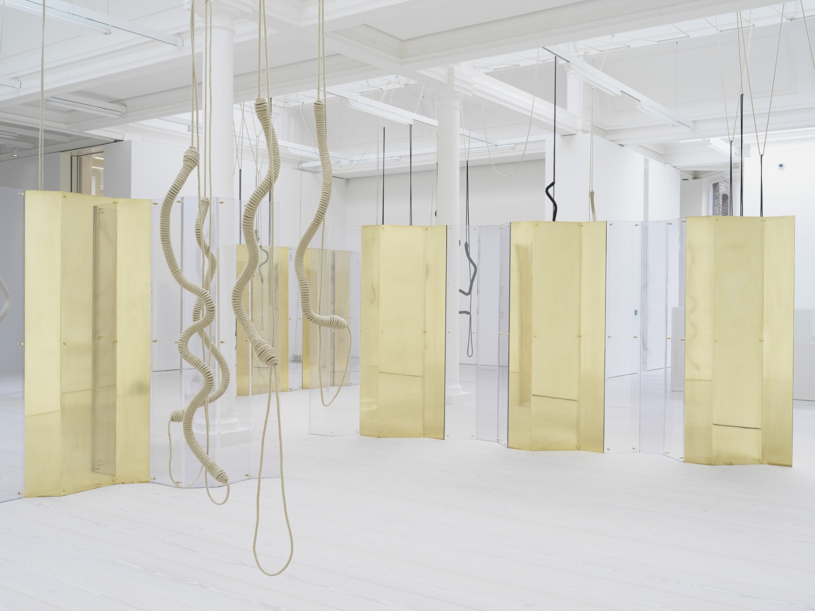 An exhibition installation view from: Leonor Antunes, a thousand realities from an original mark