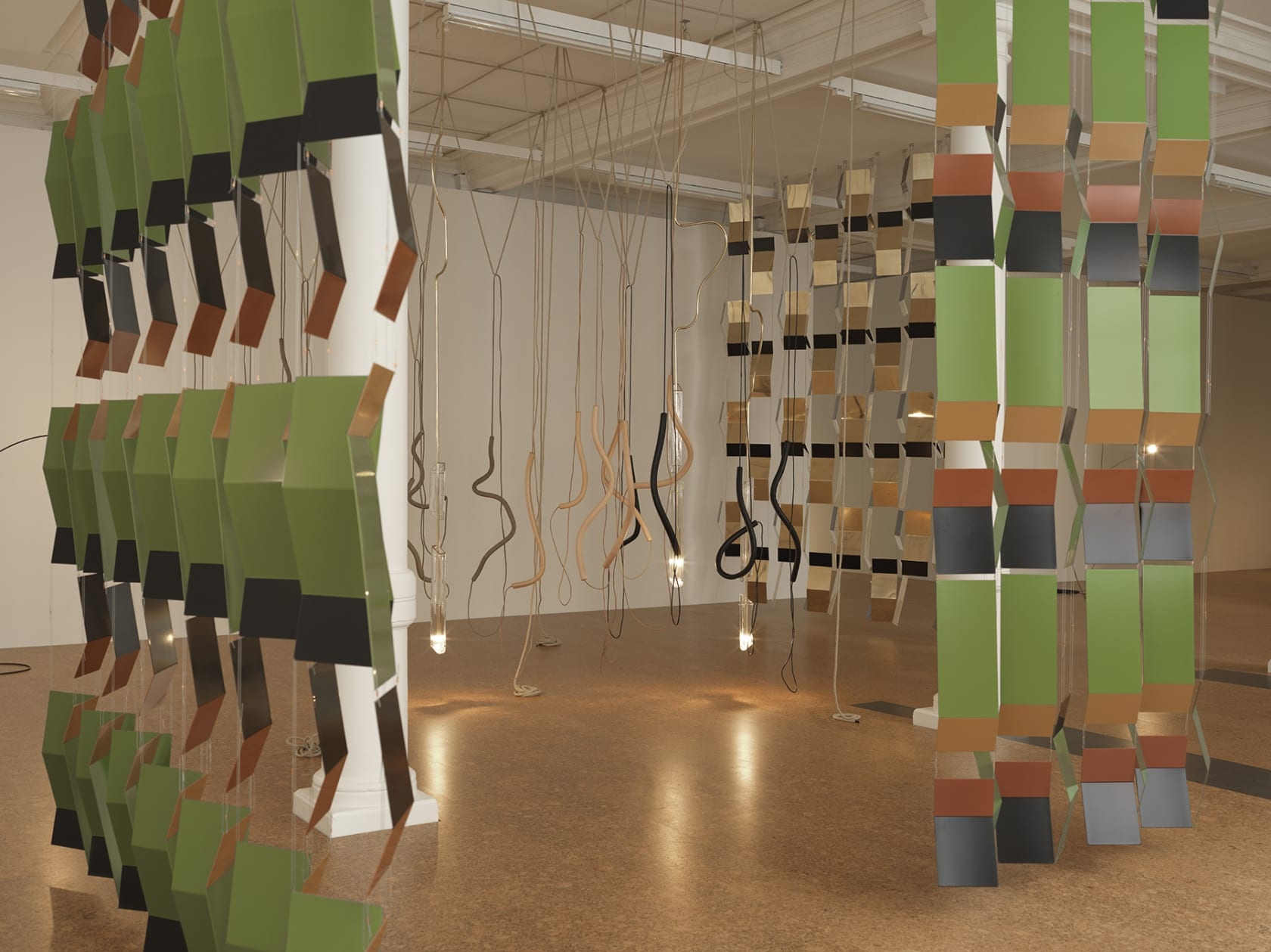 An exhibition installation view from: Leonor Antunes, a thousand realities from an original mark