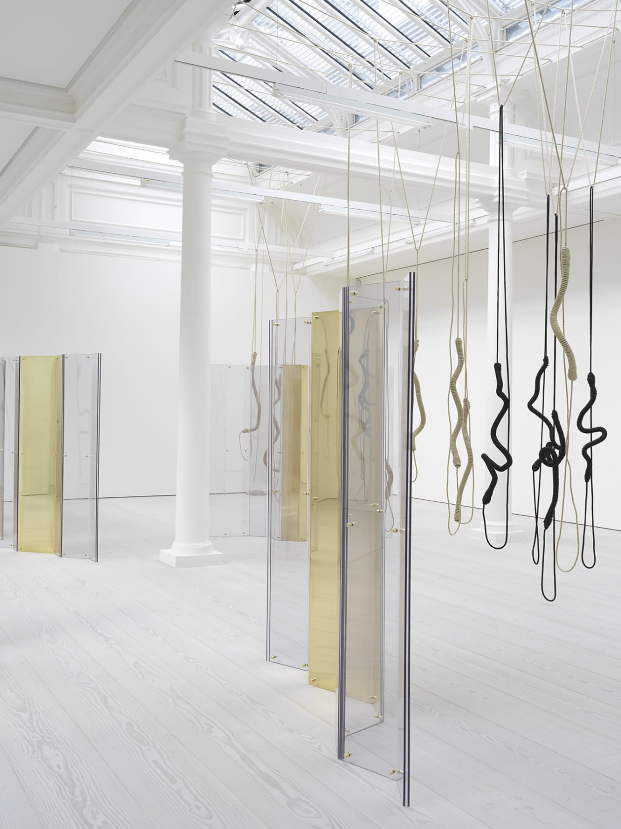 An exhibition installation view from: Leonor Antunes, a thousand realities from an original mark