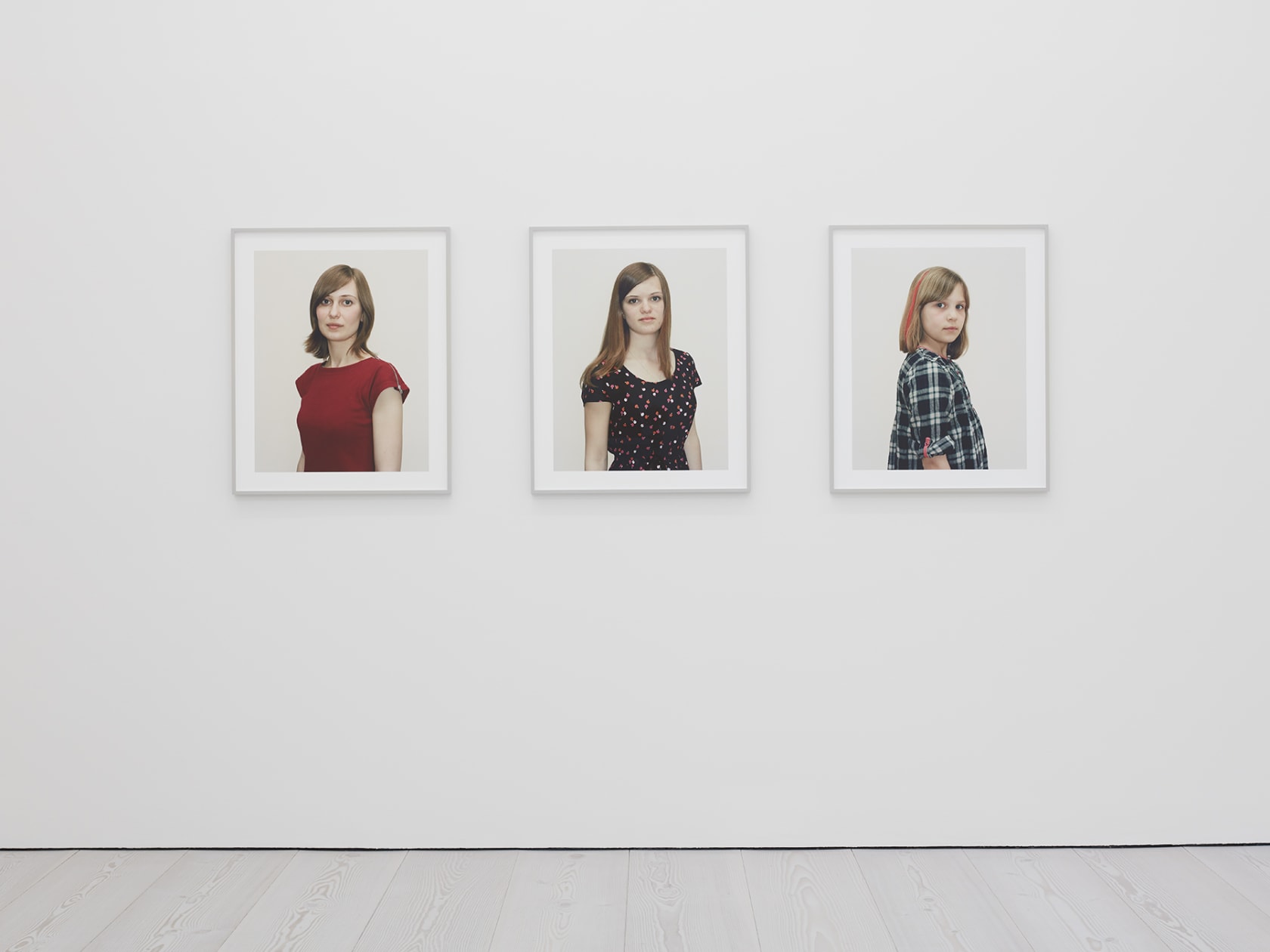 3 framed portraits in Rineke Dijkstra's exhibition at Marian Goodman Gallery, London, March 2020