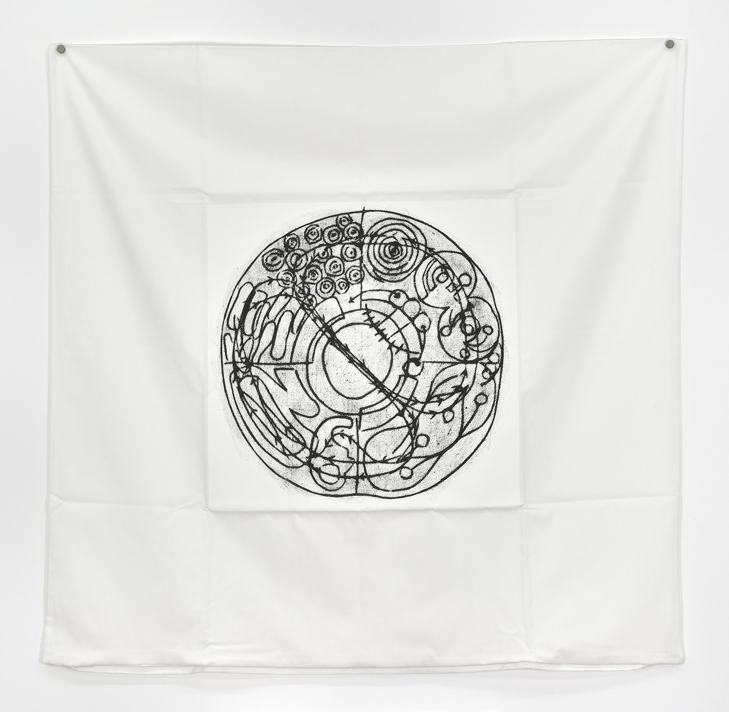 Matt Mullican Untitled (provisional), 2019 Silkscreen over cotton cloth 79 cm x 81 cm Edition of 32