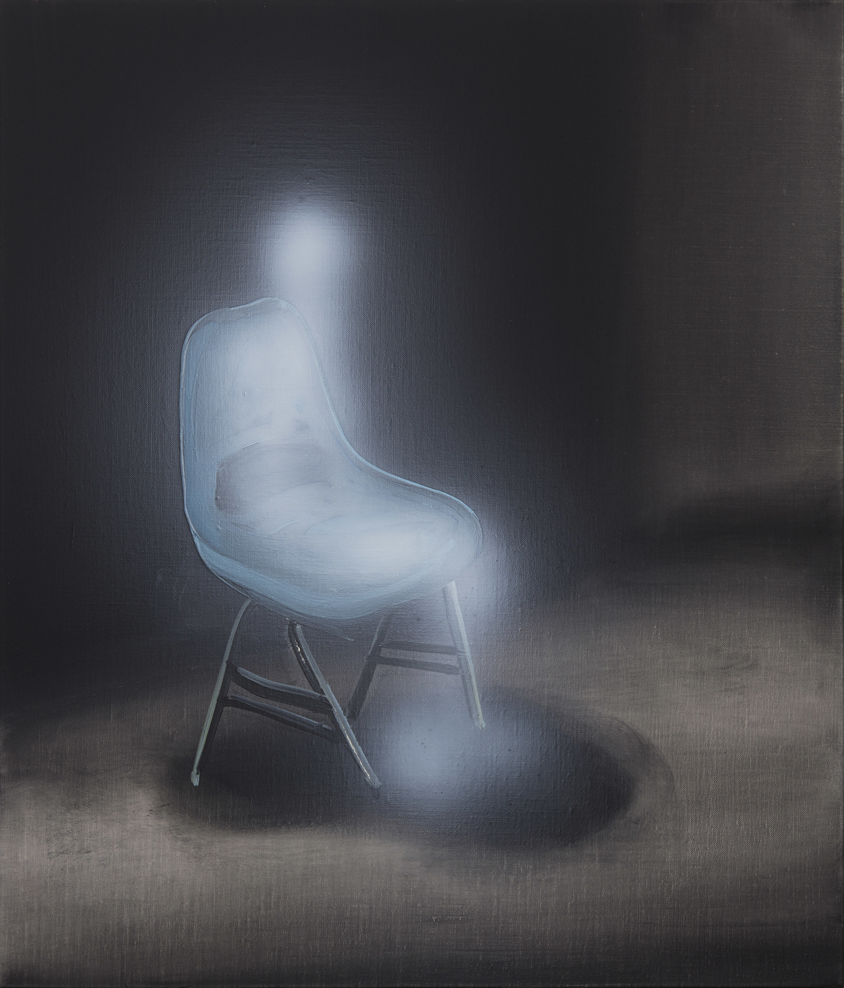 Tala Madani Ghost Sitter (blue chair)2020 Oil on linen 50.8 x 43.2 x 2.5 cm 20 x 17 x 1...