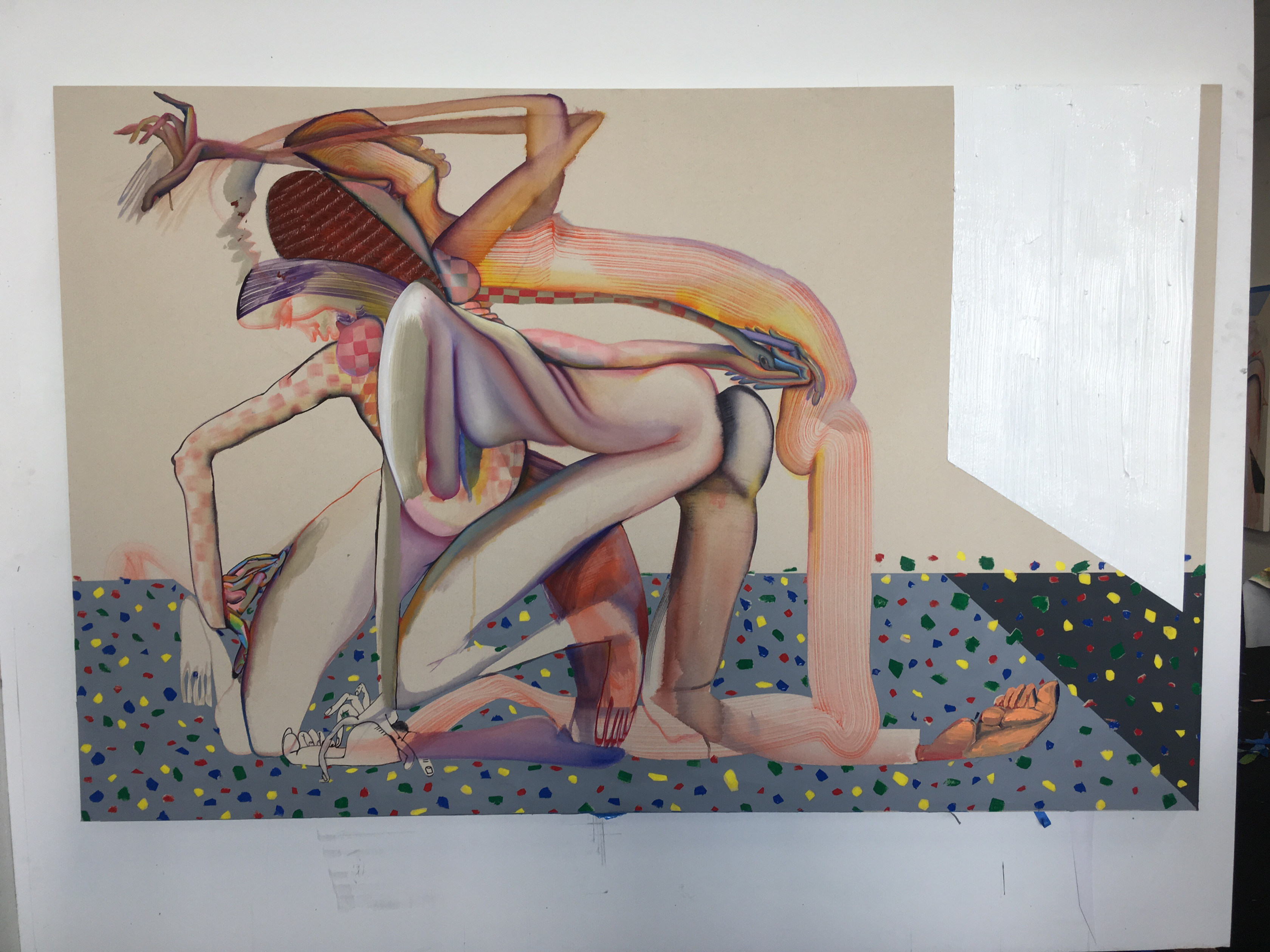 Christina Quarles Yew Brought it Up2018 Acrylic on Canvas 139.7 x 218.4 cm 55 x 86 in