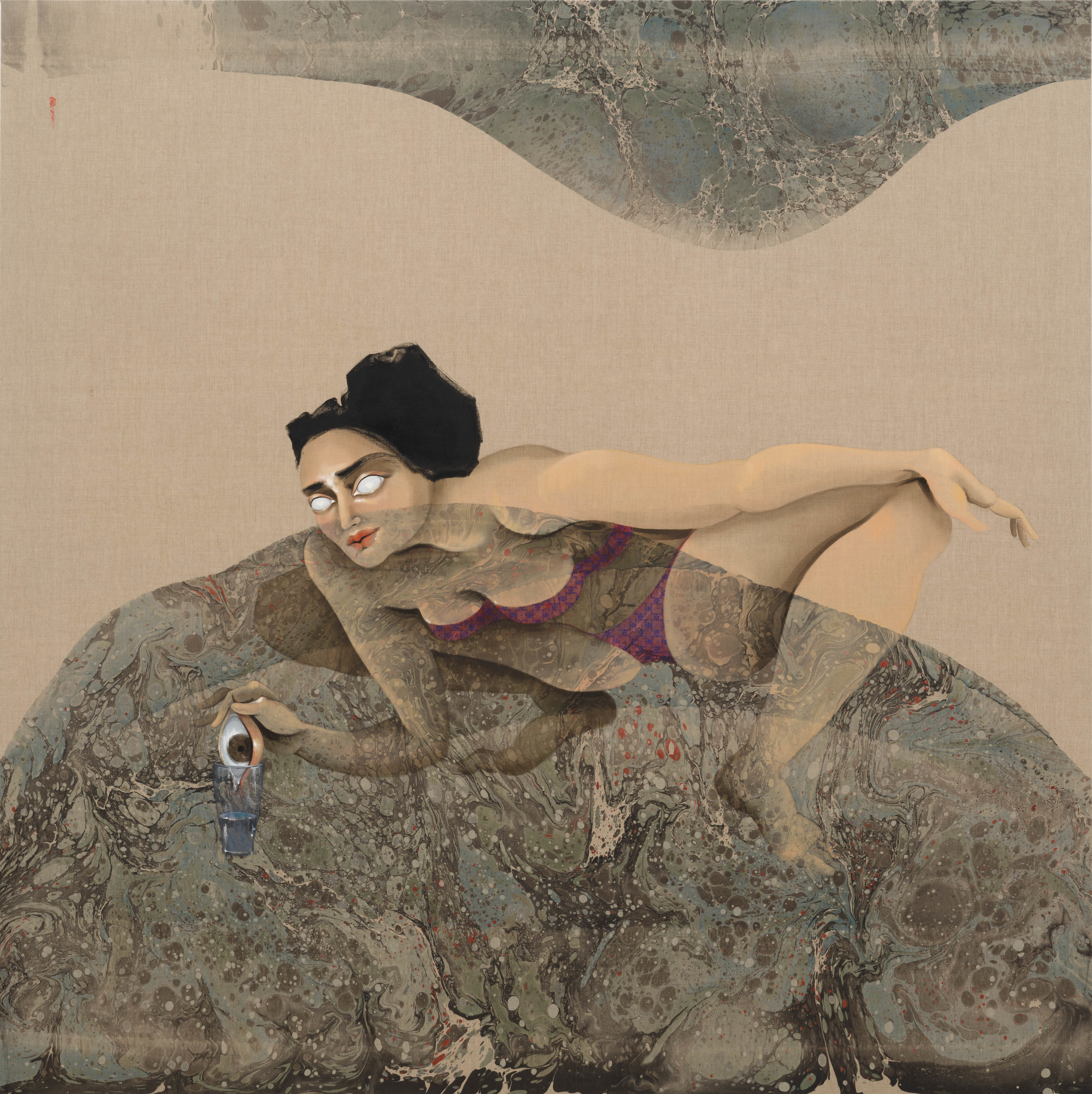 Hayv Kahraman Collecting Tears2024 Oil and acrylic on linen 203.2 x 203.2 cm 80 x 80 in