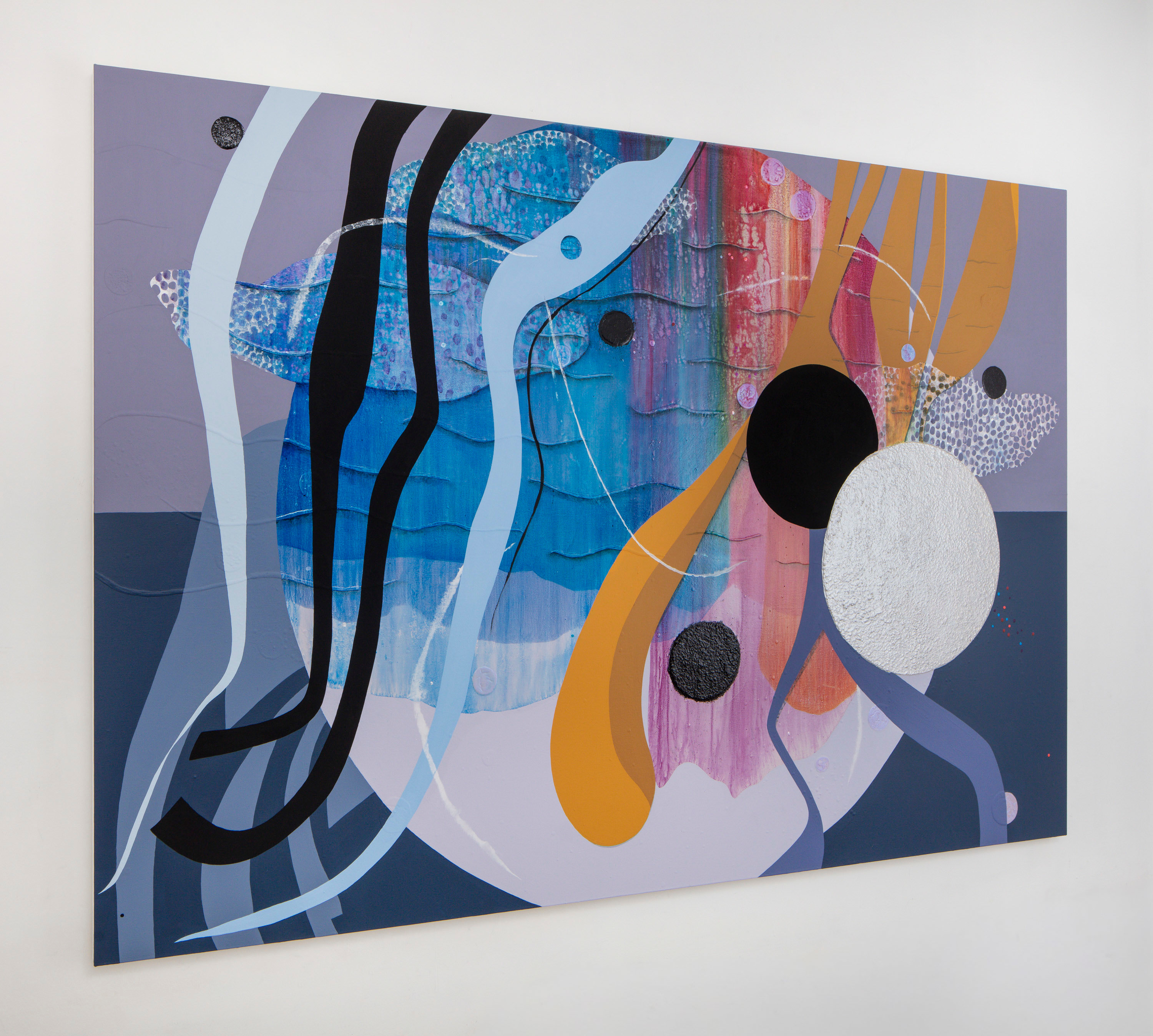 Carrie Moyer Freestylin' on the Moon2025 Acrylic, pumice and glitter on canvas 182.9 x 266.7 cm 72 x 105 in