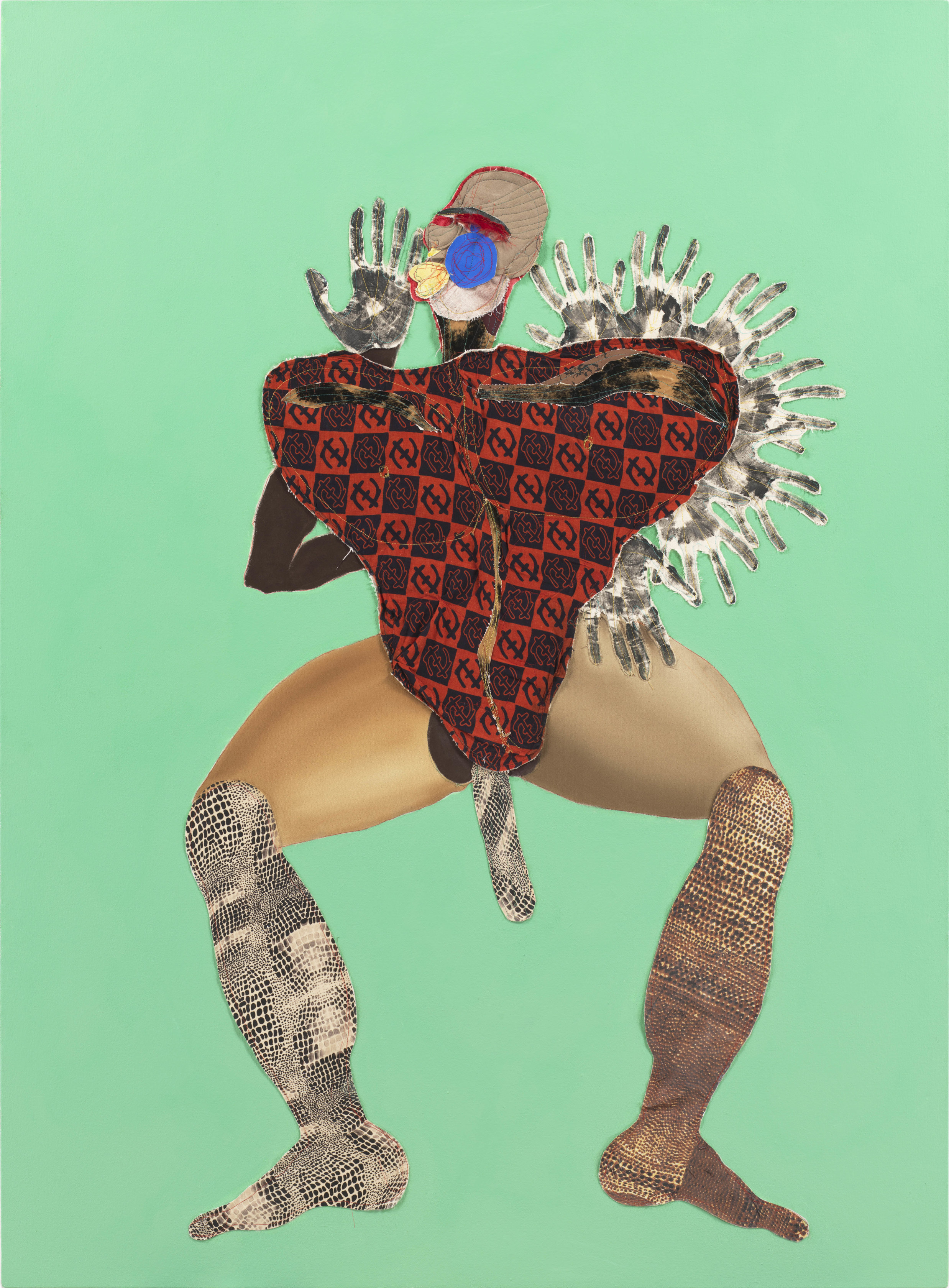 Tschabalala Self Black Hand2020 Fabric, silk, painted canvas and acrylic on canvas 172.7 x 127 cm 68 x 50 in