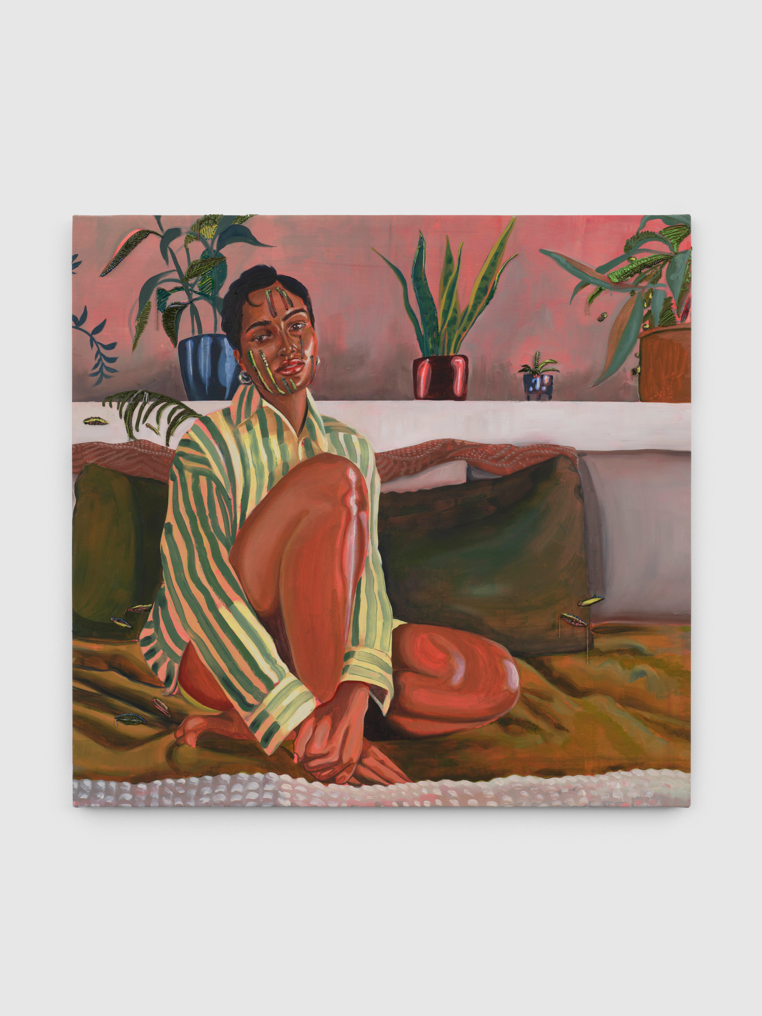 Gisela McDaniel Earth Side2024 Oil on canvas, audio 71 x 74 x 1.8 cm 28 x 29 1/8 x 3/4...