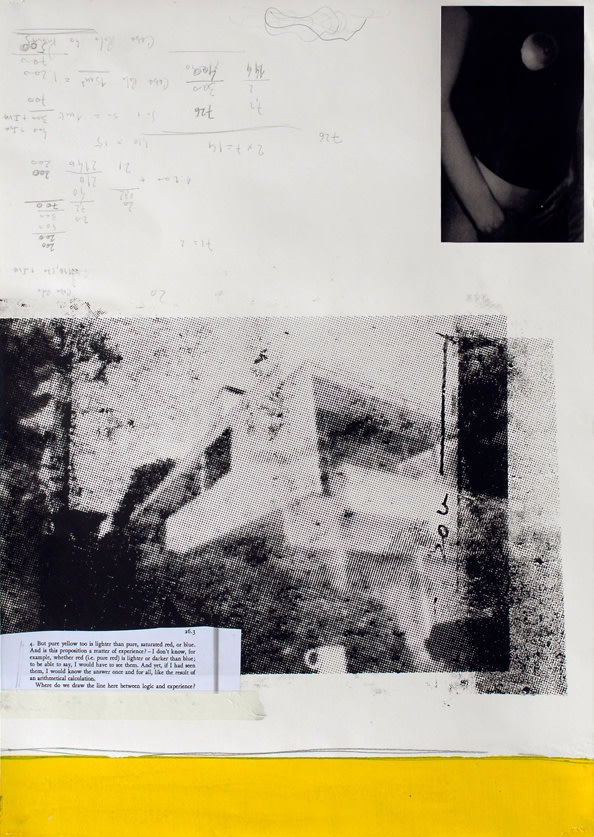 Julião Sarmento Silver Lake Yellow2010/2011 Silkscreen, graphite, acrylic, inkjet print, photocopy, tape and collage on paper 70.4 x 50.1 cm