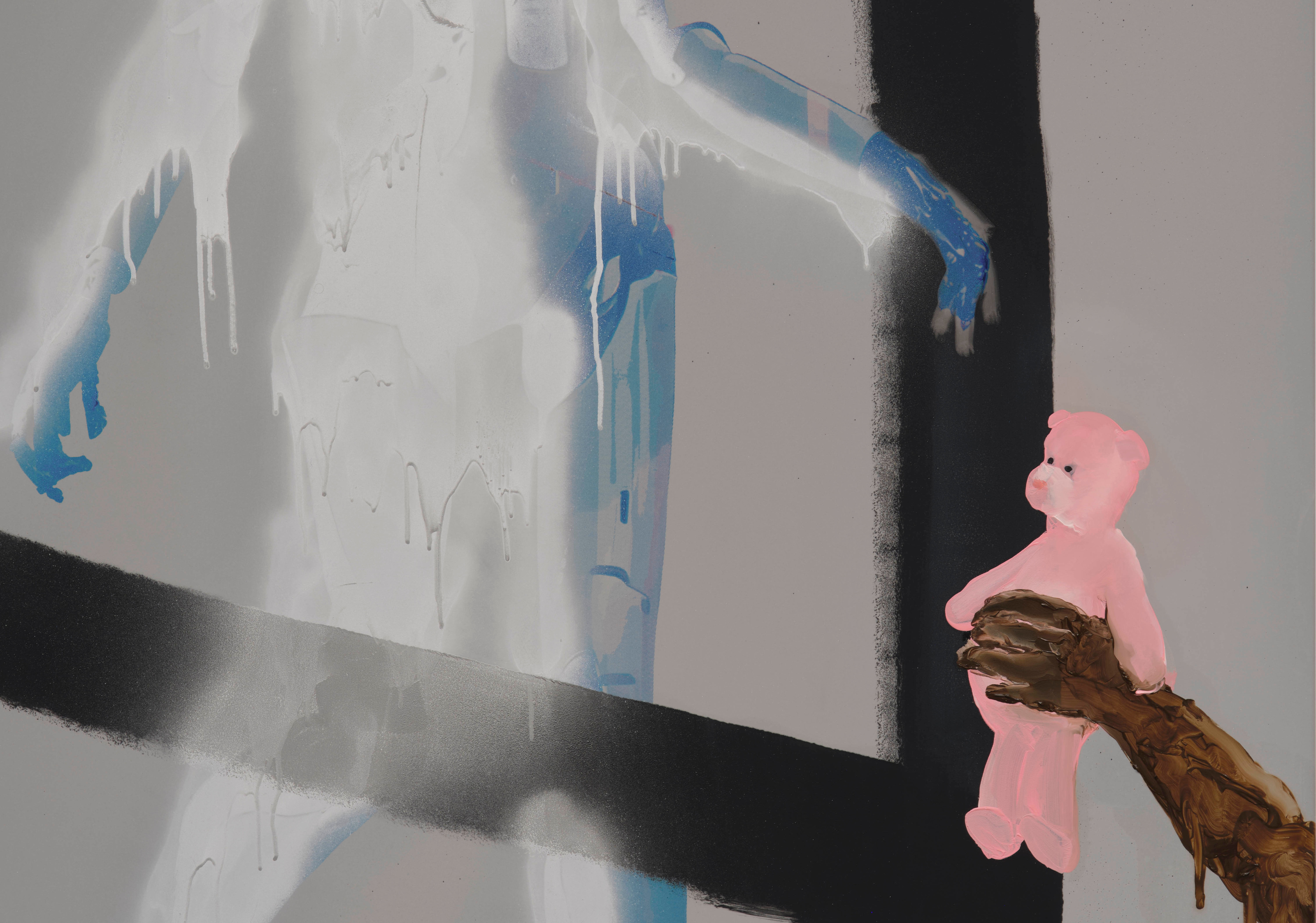 Tala Madani D.B.W.A.S.M. (Pink Teddy)2025 Oil and ink on synthetic polymer 152.4 x 101.6 x 2.5 cm 60 x 40...