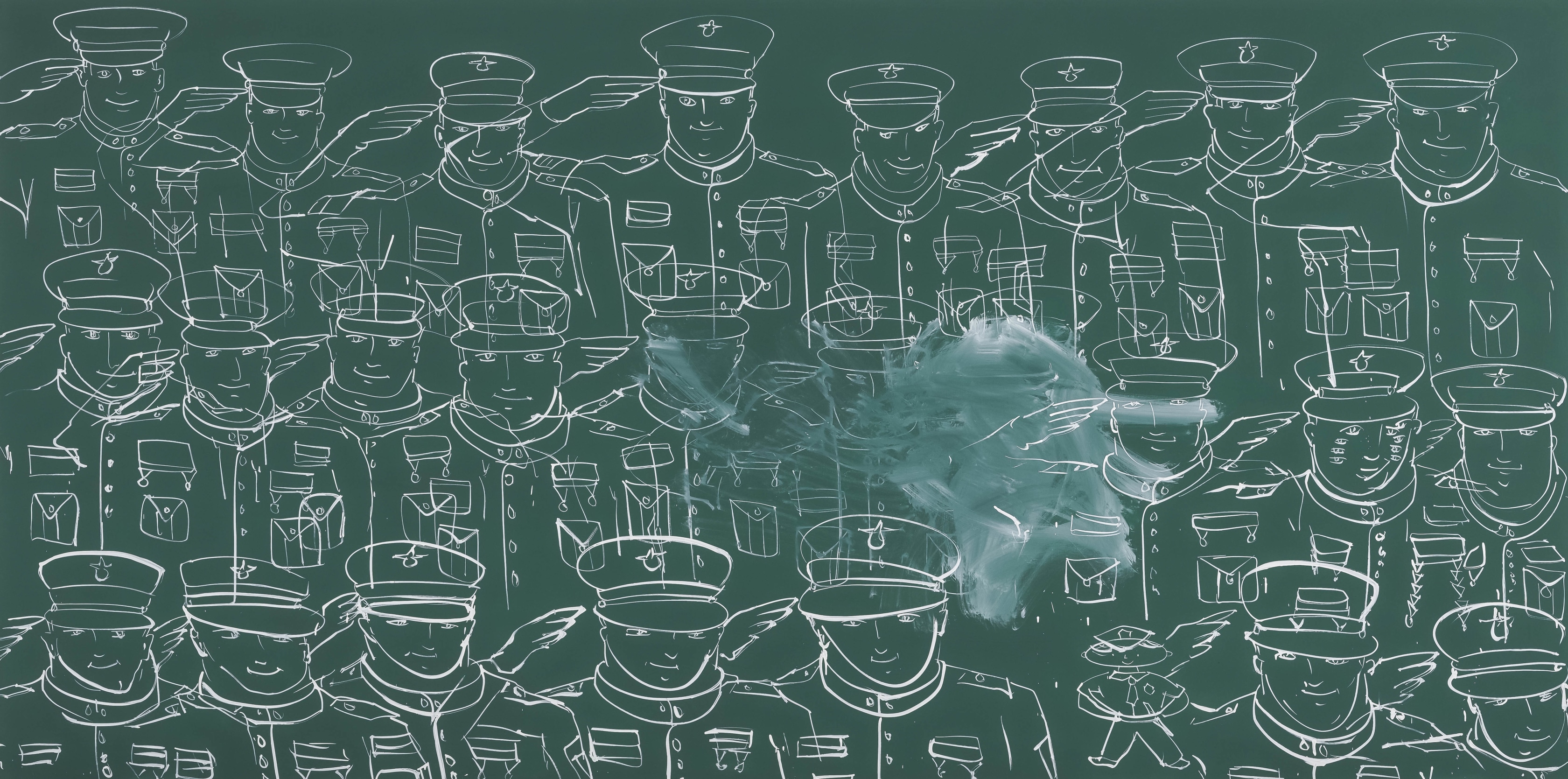 Tala Madani, Blackboard (Salutations), 2021
