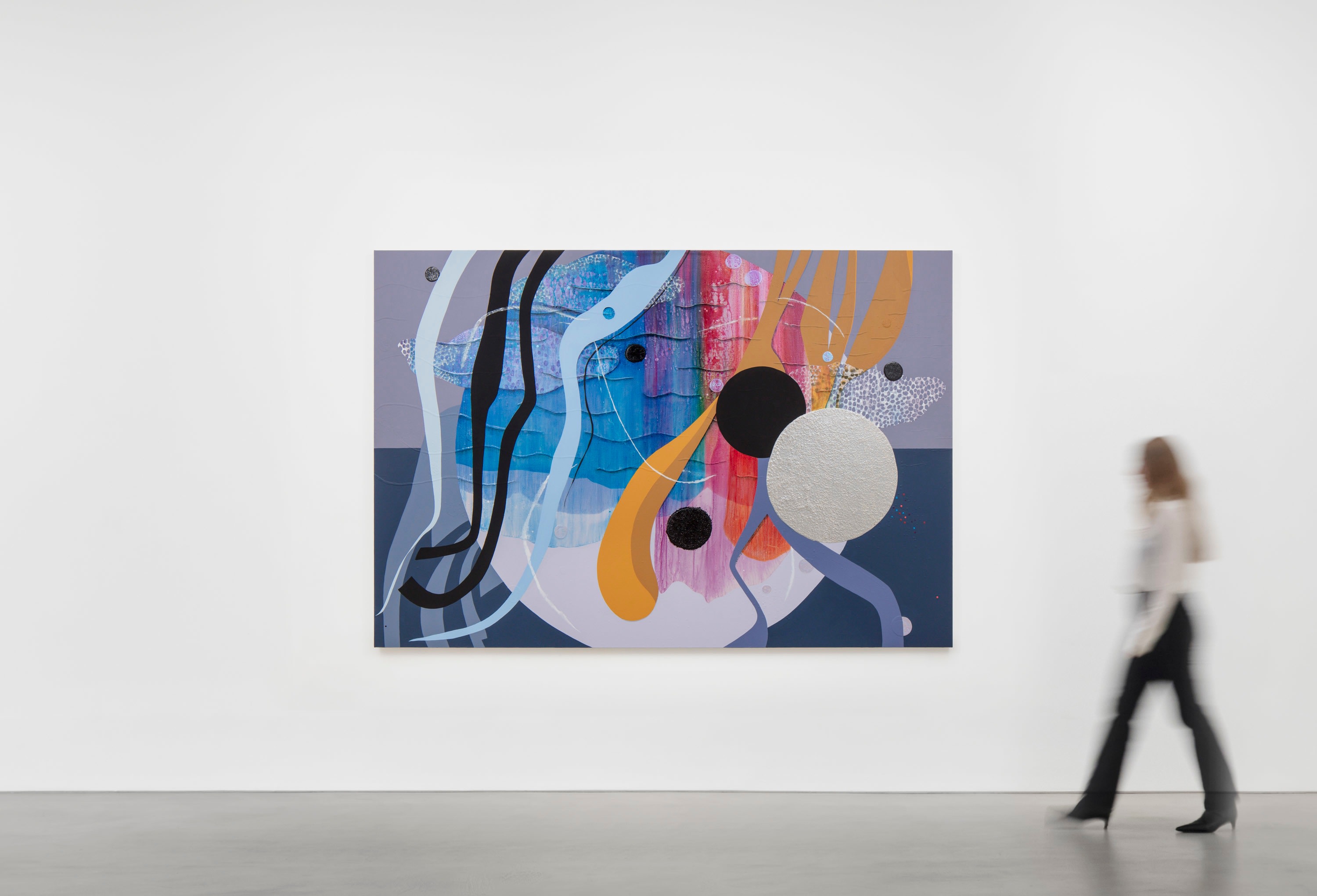 Carrie Moyer Freestylin' on the Moon2025 Acrylic, pumice and glitter on canvas 182.9 x 266.7 cm 72 x 105 in