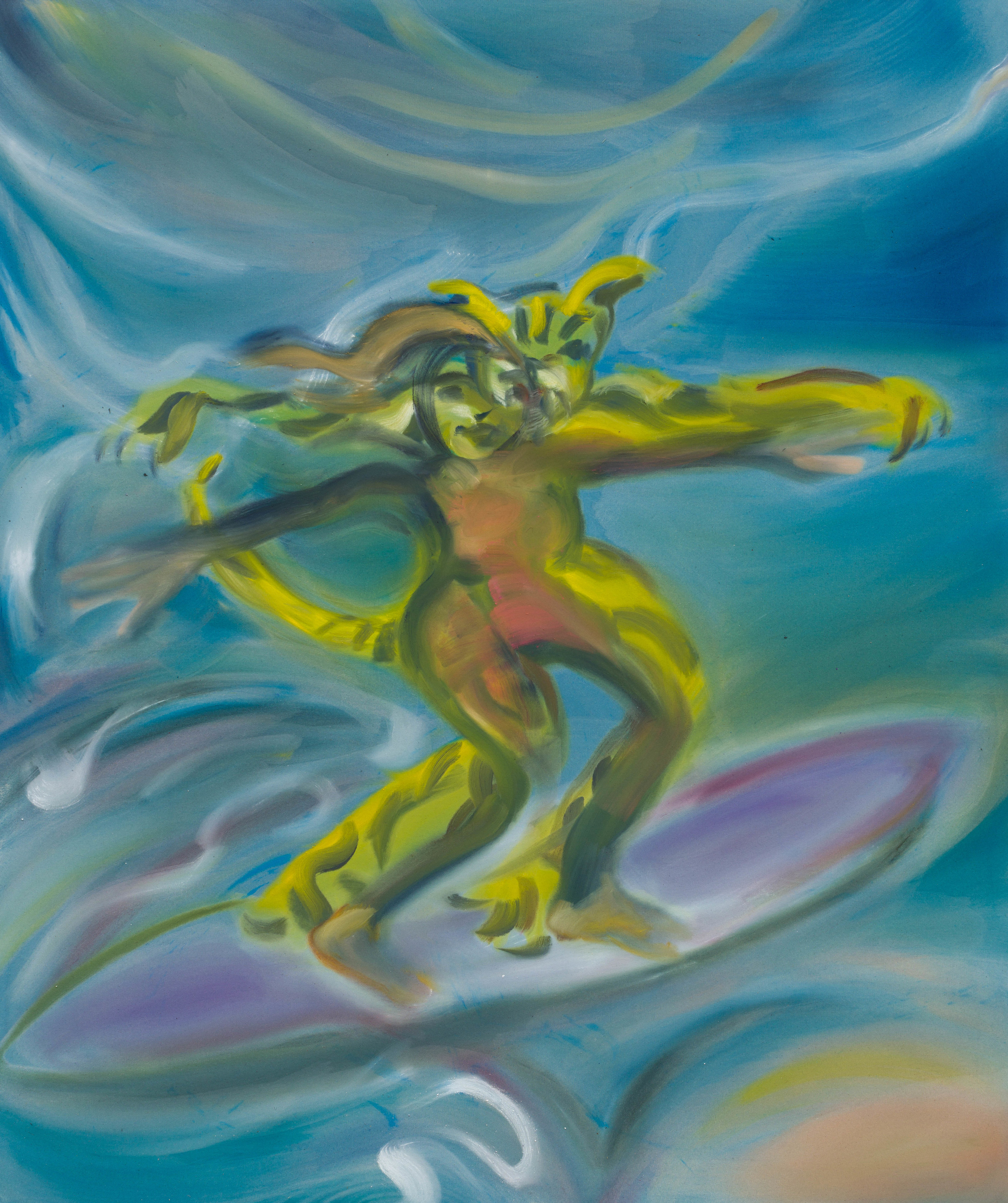 Sophie von Hellermann Surfing with Tiger2022 Acrylic on canvas 190 x 160 cm 74 3/4 x 63 in