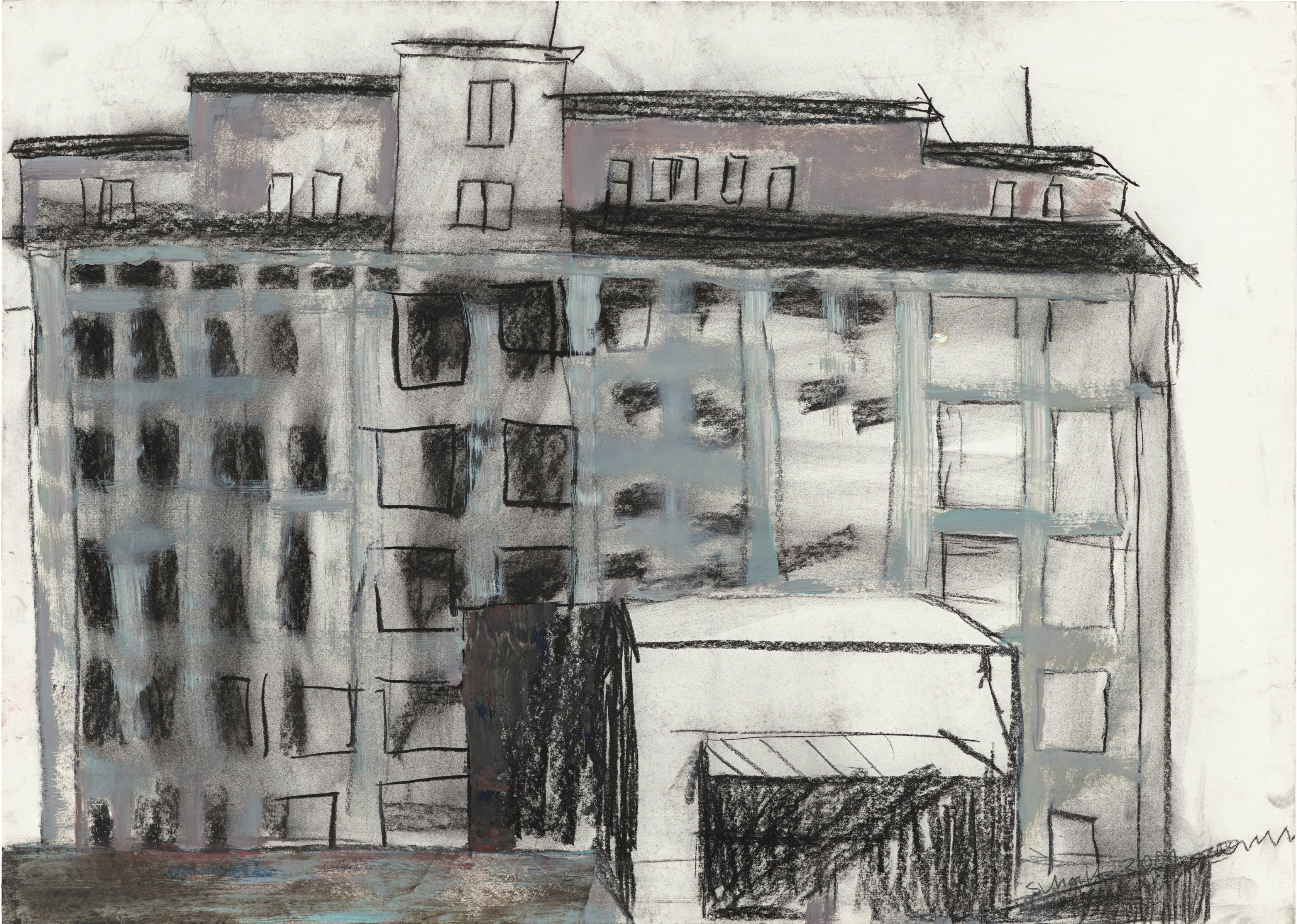 Sabine Moritz Warehouse I2001 Charcoal on paper 50 x 70 cm 19 3/4 x 27 1/2 in