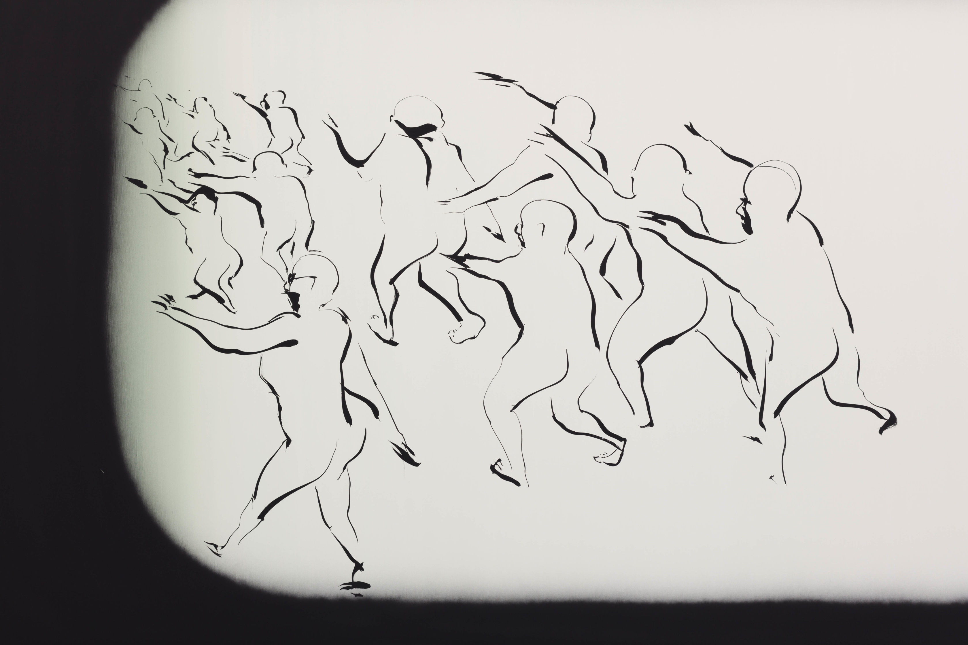 Tala Madani, Corner Projection (Crowd Running), 2019