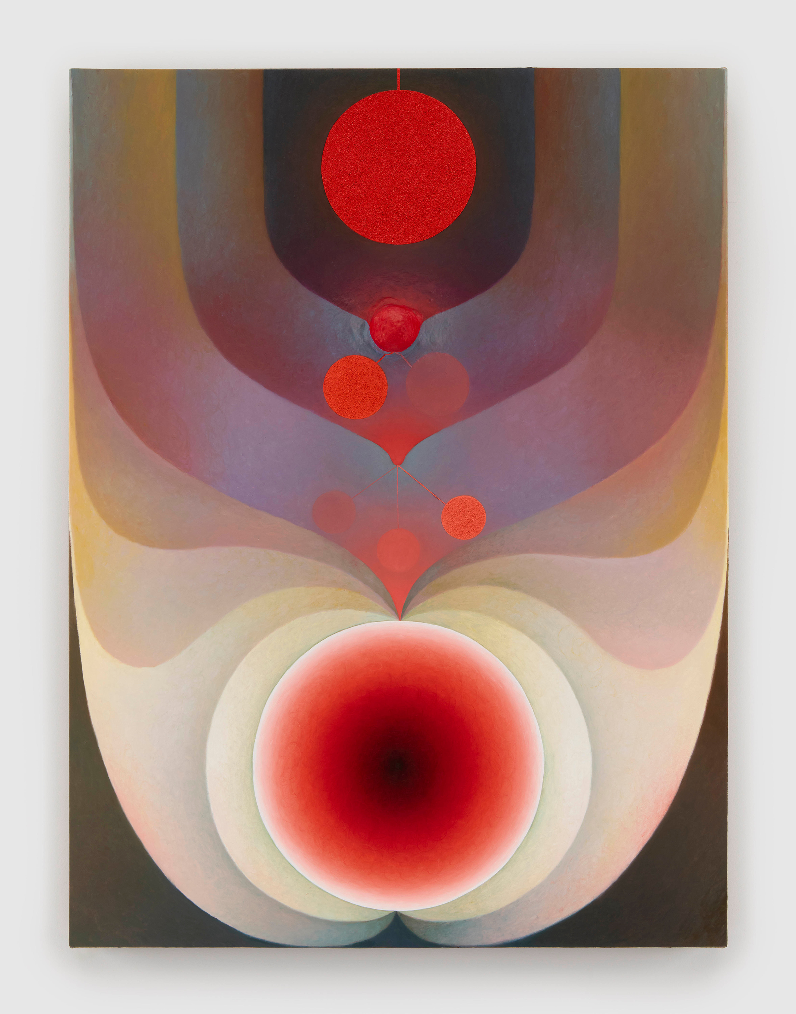 Loie Hollowell The pit and the pendulum in red2025 Oil, acrylic medium, aqua resin, epoxy resin, and sawdust on linen...